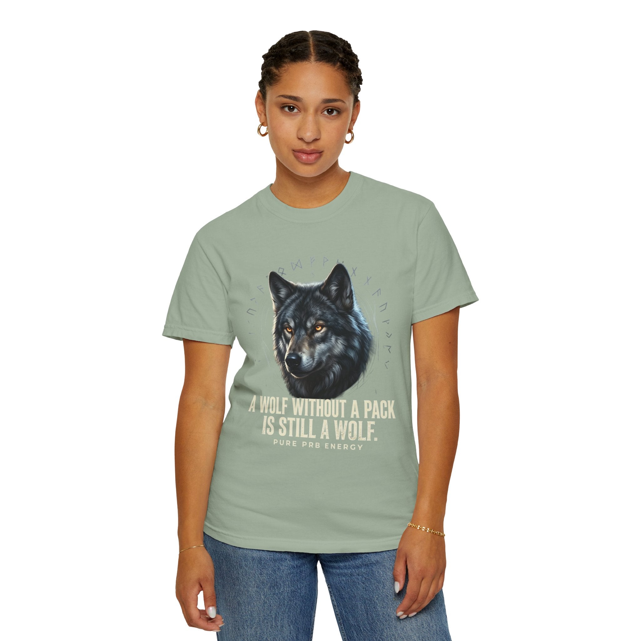 PRB Wolf Graphic T-Shirt — "A Wolf Without a Pack Is Still a Wolf" Inspirational Tee by Printify