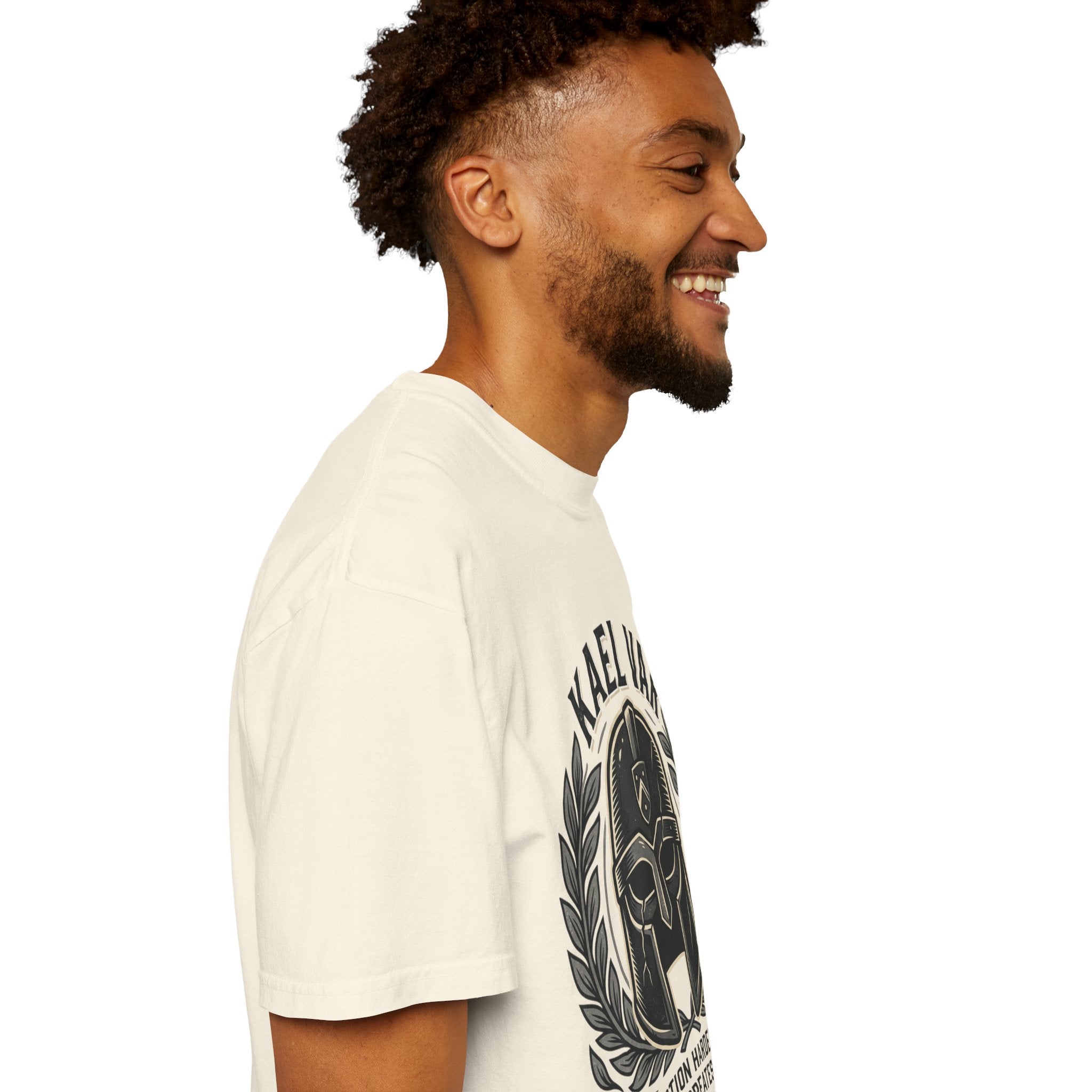 Power Runs Black PRB Kael Var Helmet Graphic T-Shirt — "Protection Hardens Form" Warrior Tee by Printify