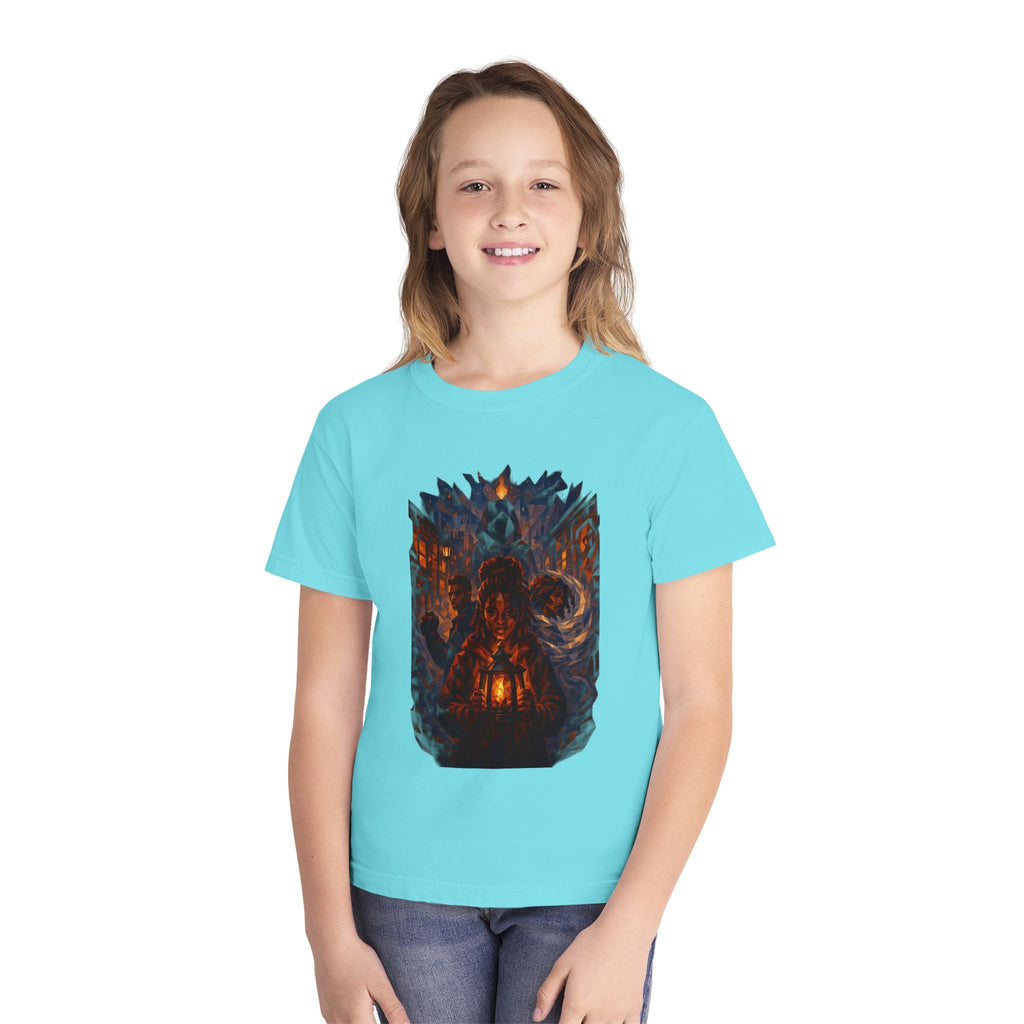Power Runs Black PRB Youth Tee - Haunted Lantern Fantasy Forest Graphic by Power Runs Black