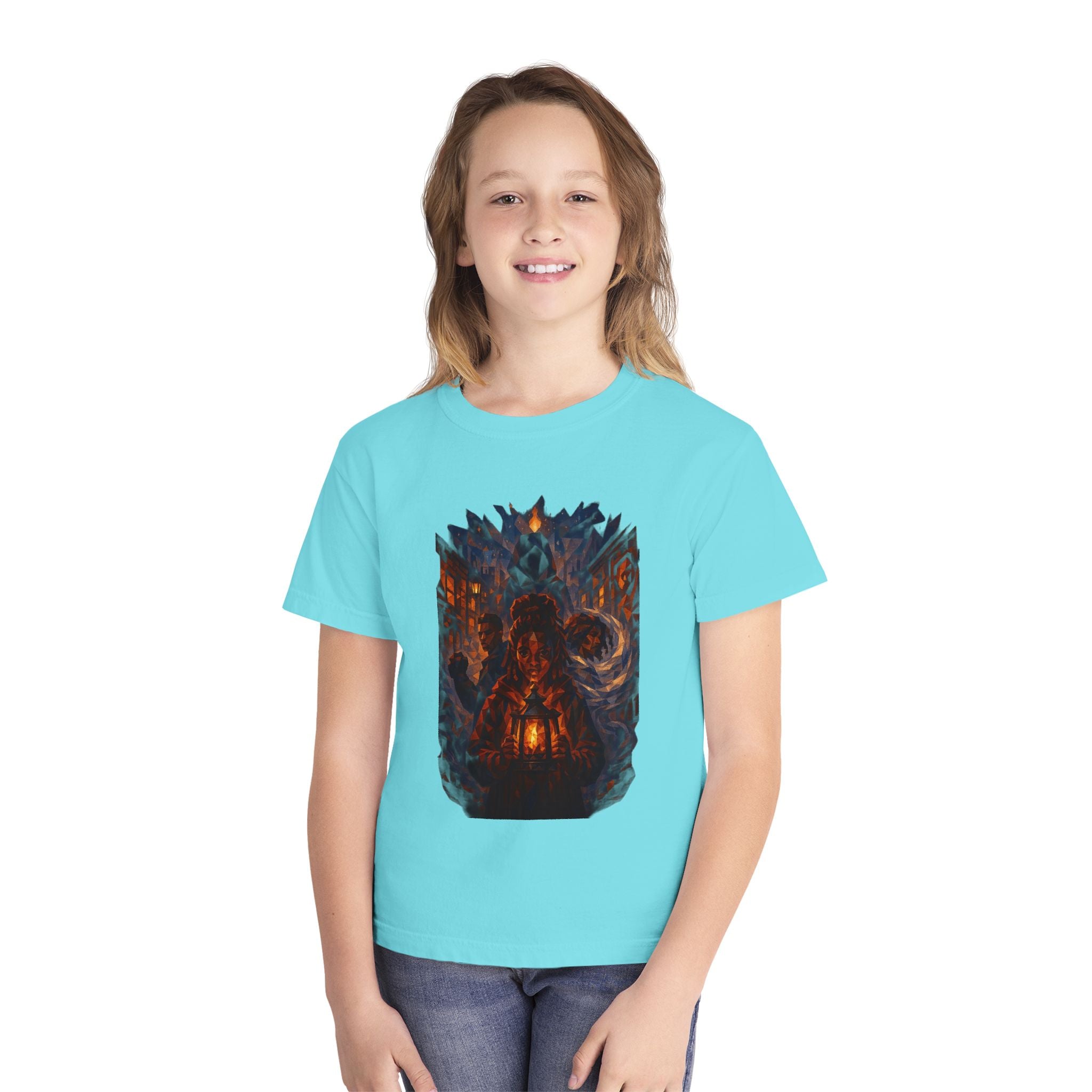 Power Runs Black PRB Youth Tee - Haunted Lantern Fantasy Forest Graphic by Power Runs Black