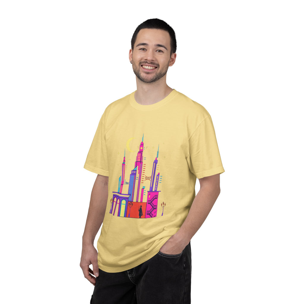 PRB Neon City Skyline T-shirt | Vibrant Urban Nightscape Tee by Power Runs Black