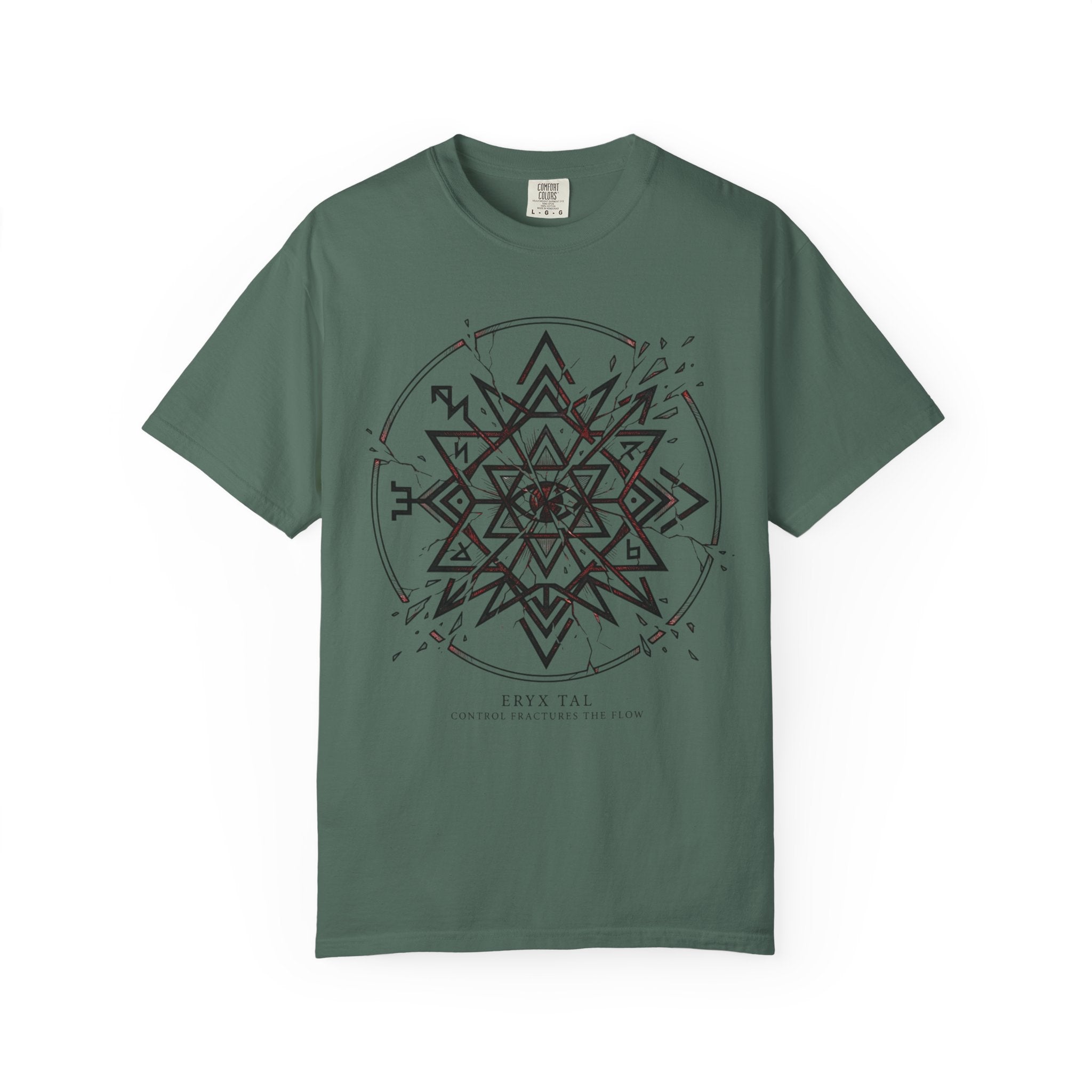 Power Runs Black PRB Eryx Tal Geometric Mandala T-Shirt — Symmetric Star Graphic Tee by Printify