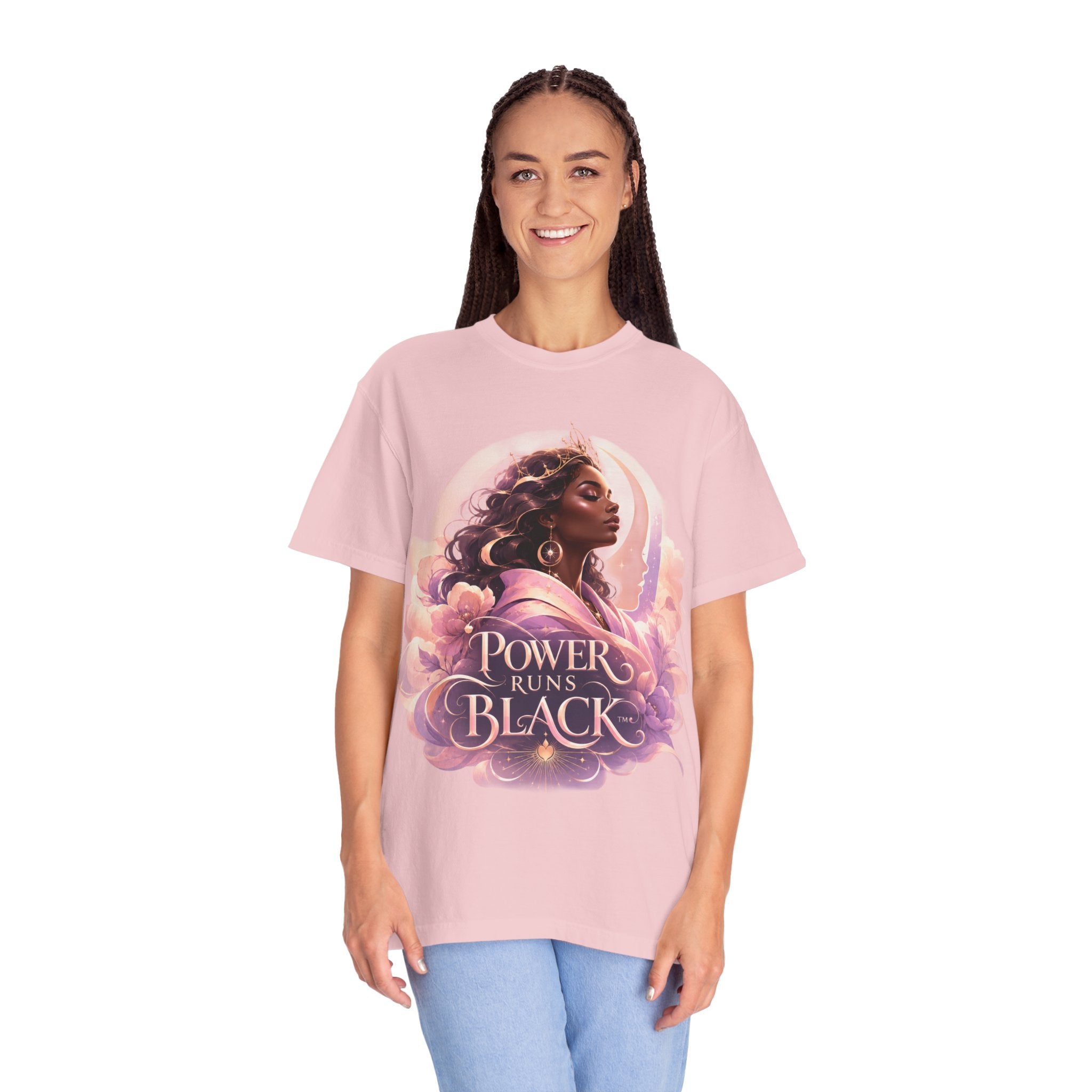 Power Runs Black graphic tee | Black woman portrait, Afro empowerment shirt by Power Runs Black
