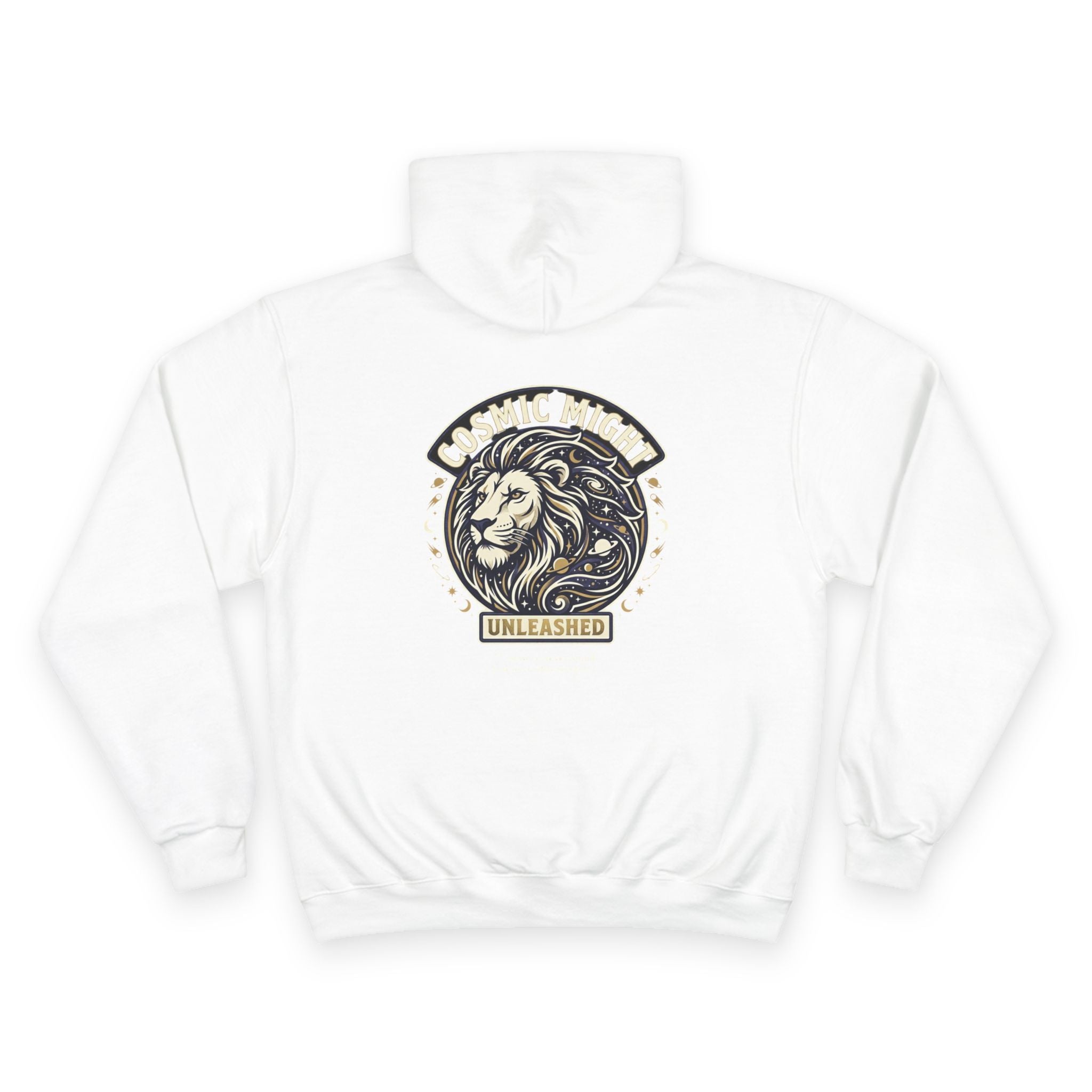 PRB Starforged Flex Cosmic Might Unleashed Lion Crest Hoodie — 'Unleashed' Athletic Champion Graphic Hoodie by Power Runs Black