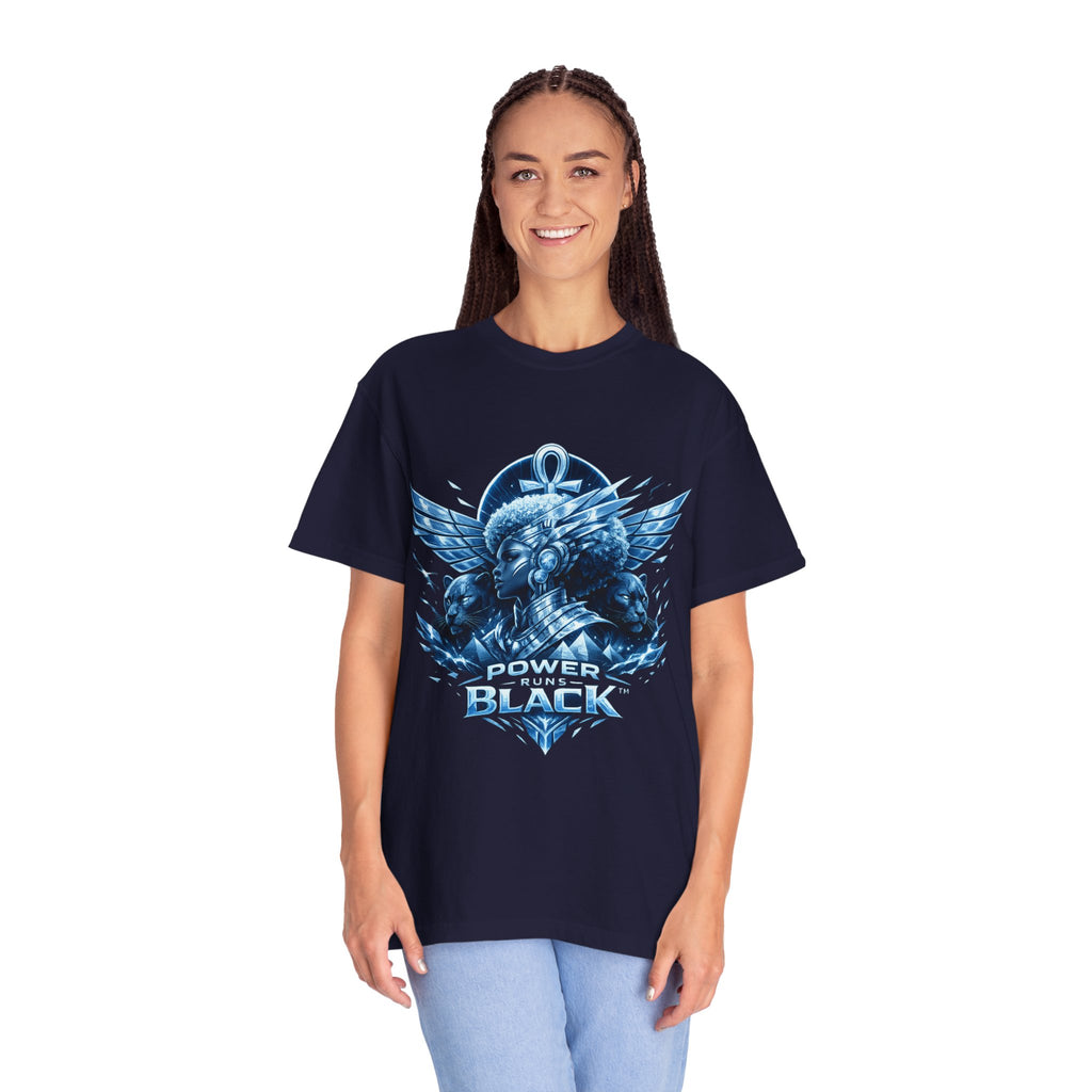 Power of Black Graphic T-Shirt — Egyptian Ankh Warrior Design by Power Runs Black