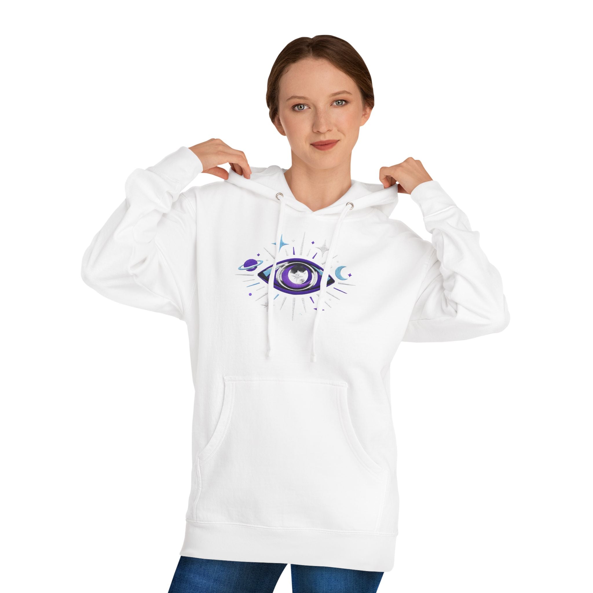 PRB Mystic Purple All-Seeing Eye Hoodie | Celestial Stars Moon by Power Runs Black
