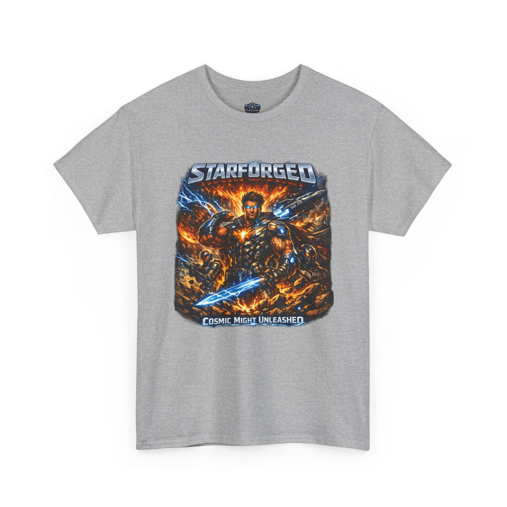 Starforged Flex : Cosmic Might Unleashed Illustration Graphic T by Power Runs Black