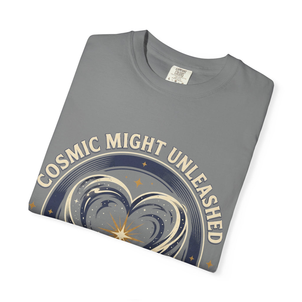 PRB Starforged Flex Cosmic Might Unleashed Heart Graphic T-Shirt — "Cosmic Might Unleashed" Astral Design by Power Runs Black