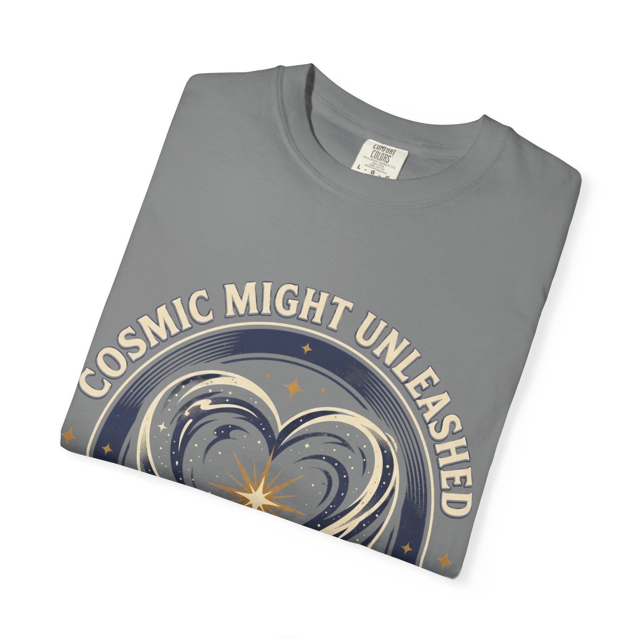 PRB Starforged Flex Cosmic Might Unleashed Heart Graphic T-Shirt — "Cosmic Might Unleashed" Astral Design by Power Runs Black