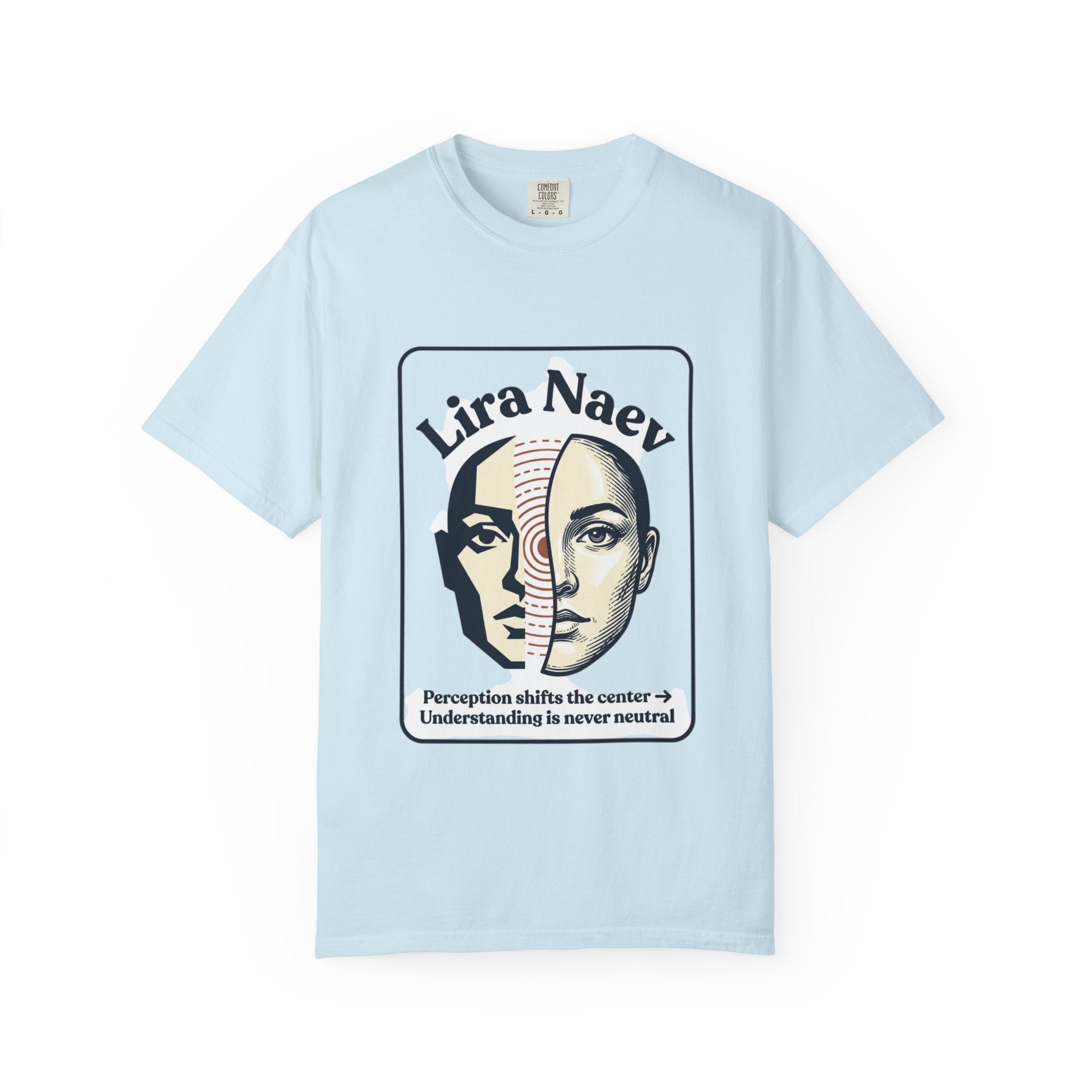 Power Runs Black PRB Lira Naev Split-Face Graphic T-Shirt — “Perception shifts the center” Statement Tee by Power Runs Black