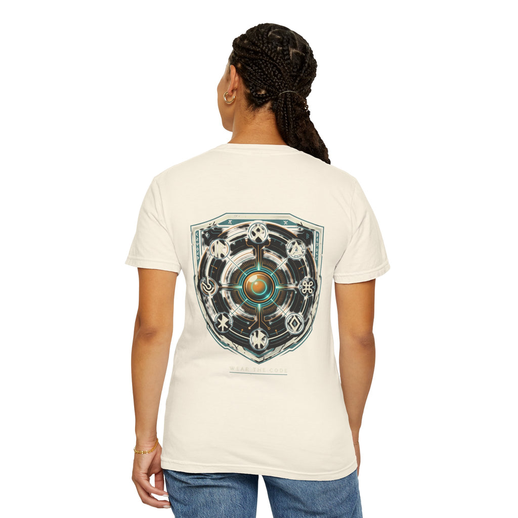 Power Runs Black PRB "Wear The Code" Mystic Shield T-Shirt — Geometric Sigil Graphic Tee by Printify