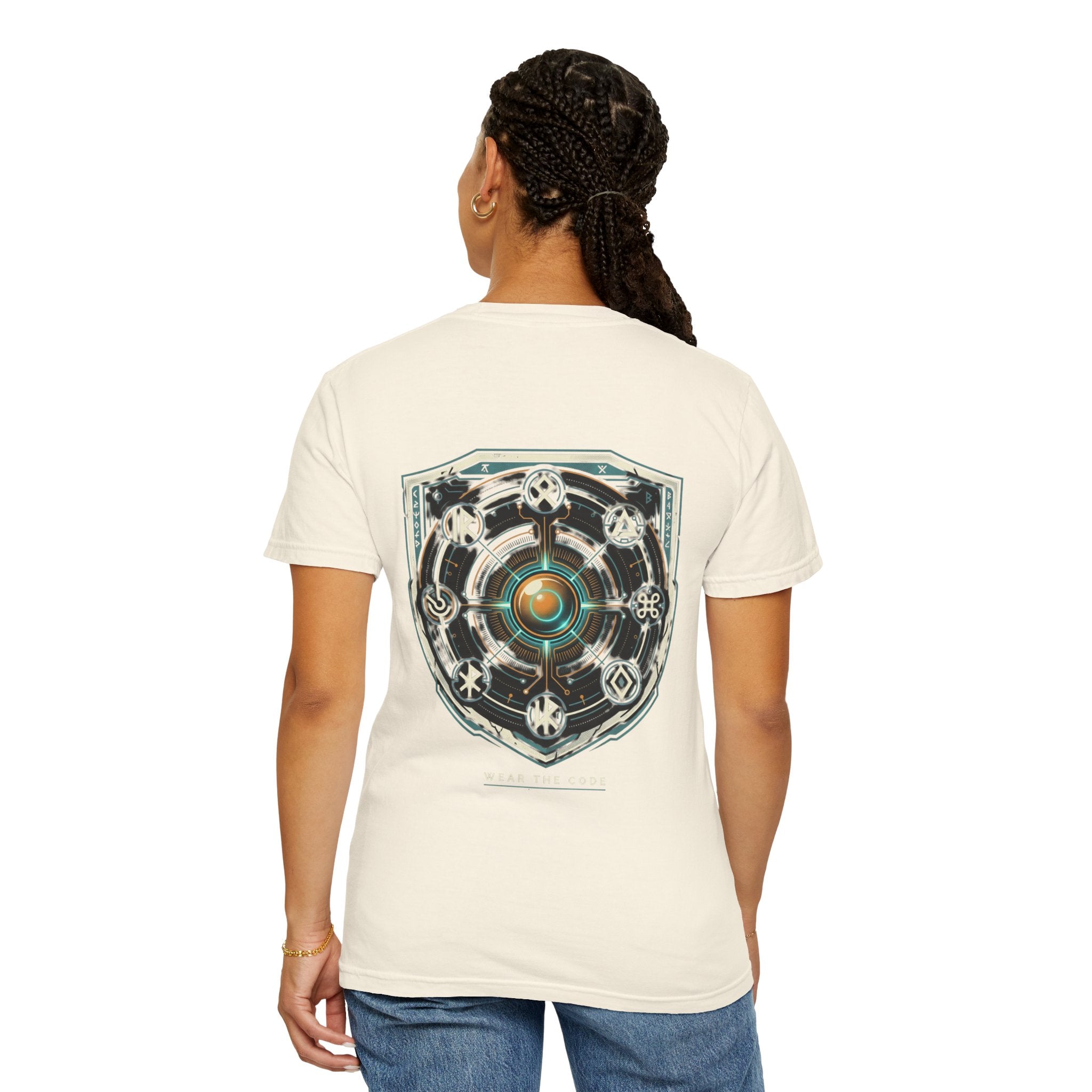 Power Runs Black PRB "Wear The Code" Mystic Shield T-Shirt — Geometric Sigil Graphic Tee by Printify