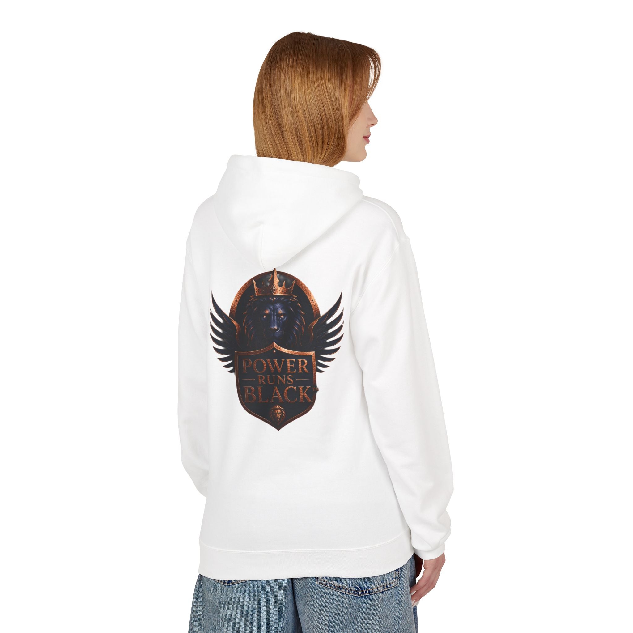 Power Runs Black crest hoodie | medieval shield with lions and wings by Power Runs Black