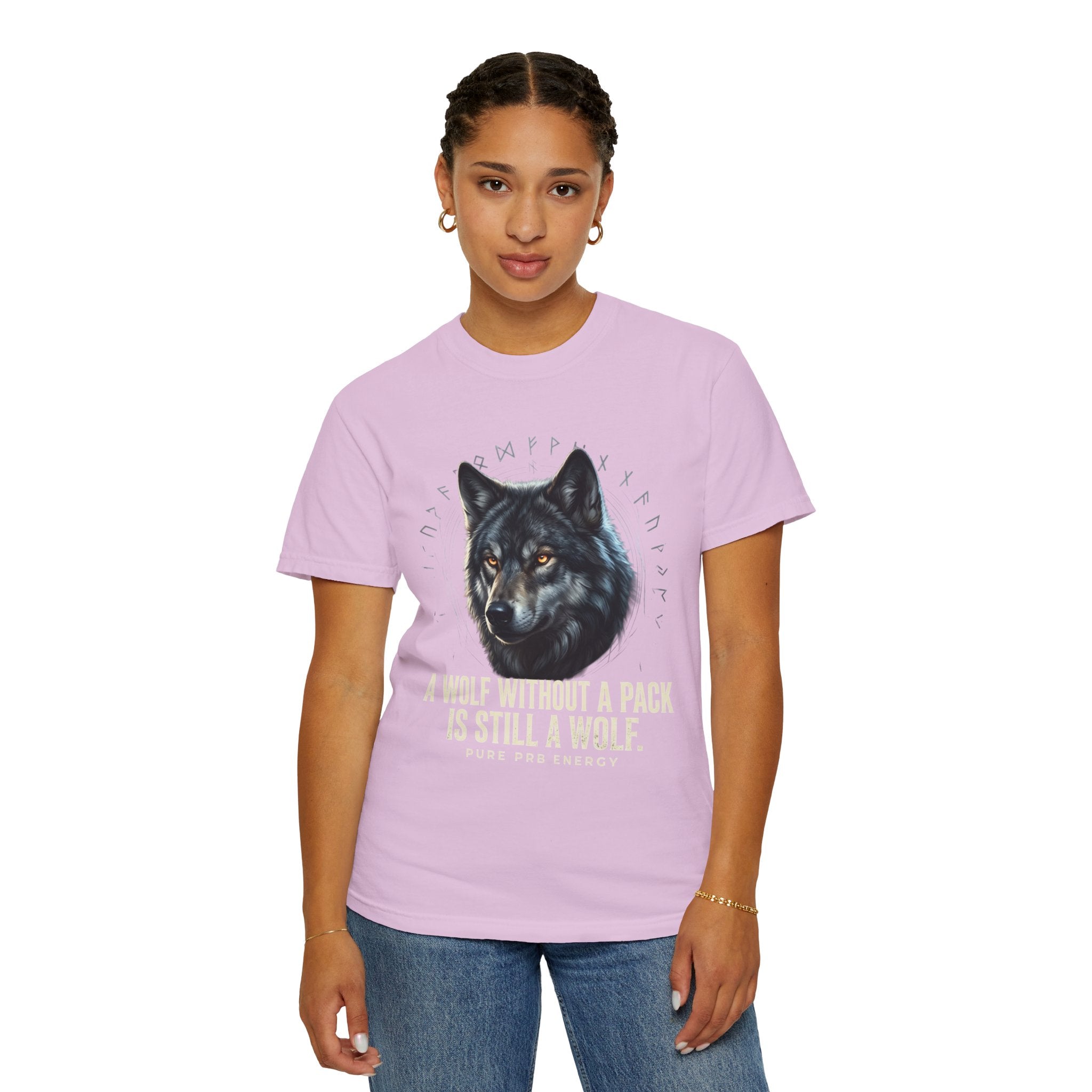 PRB Wolf Graphic T-Shirt — "A Wolf Without a Pack Is Still a Wolf" Inspirational Tee by Printify