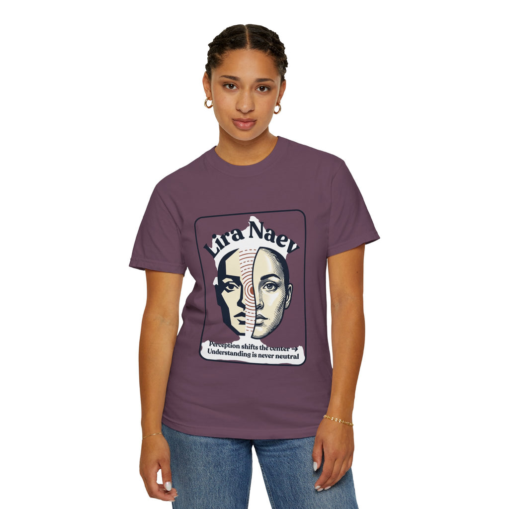 Power Runs Black PRB Lira Naev Split-Face Graphic T-Shirt — “Perception shifts the center” Statement Tee by Power Runs Black