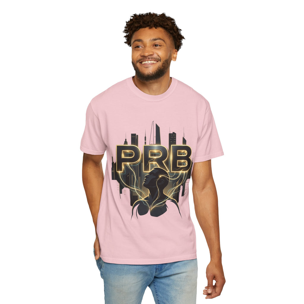 PRB Cityscape Graphic T-Shirt | Black & Gold Urban Streetwear Tee by Printify