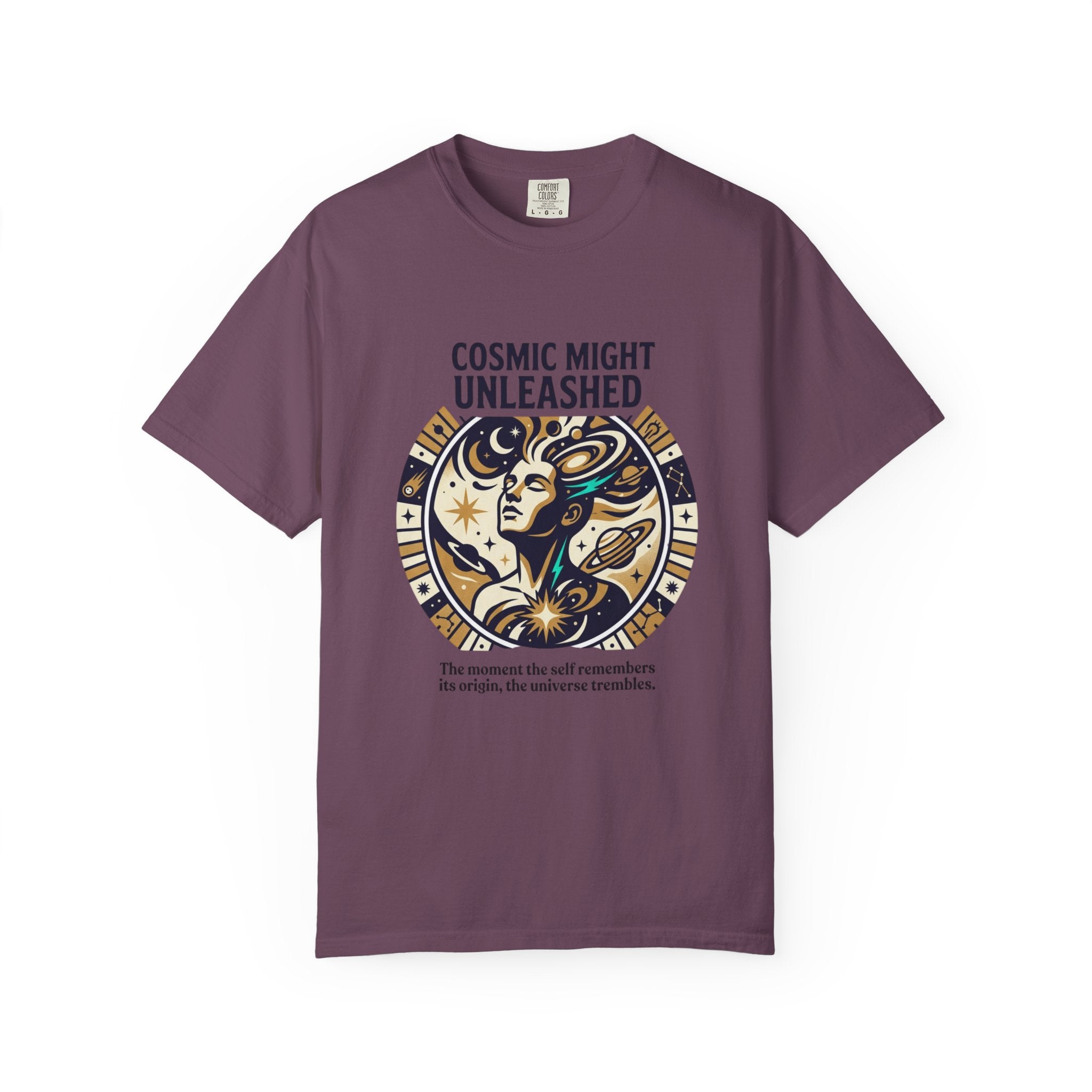 PRB Starforged Flex Cosmic Might Unleashed Graphic T-Shirt — Celestial Stag Astrology Tee by Power Runs Black