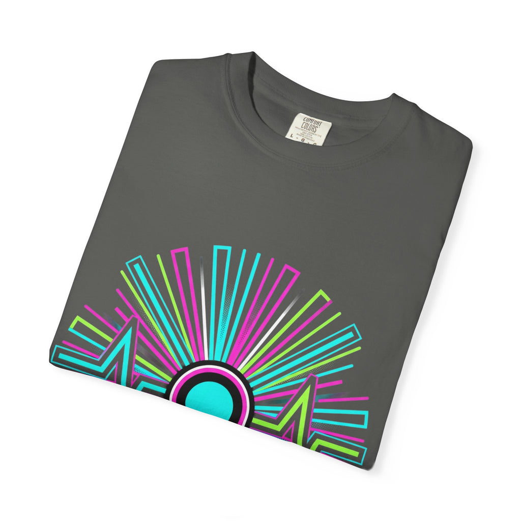 Power Runs Black PRB Electric "Move With Pulse" Graphic T-Shirt — Neon Sunburst Design by Power Runs Black