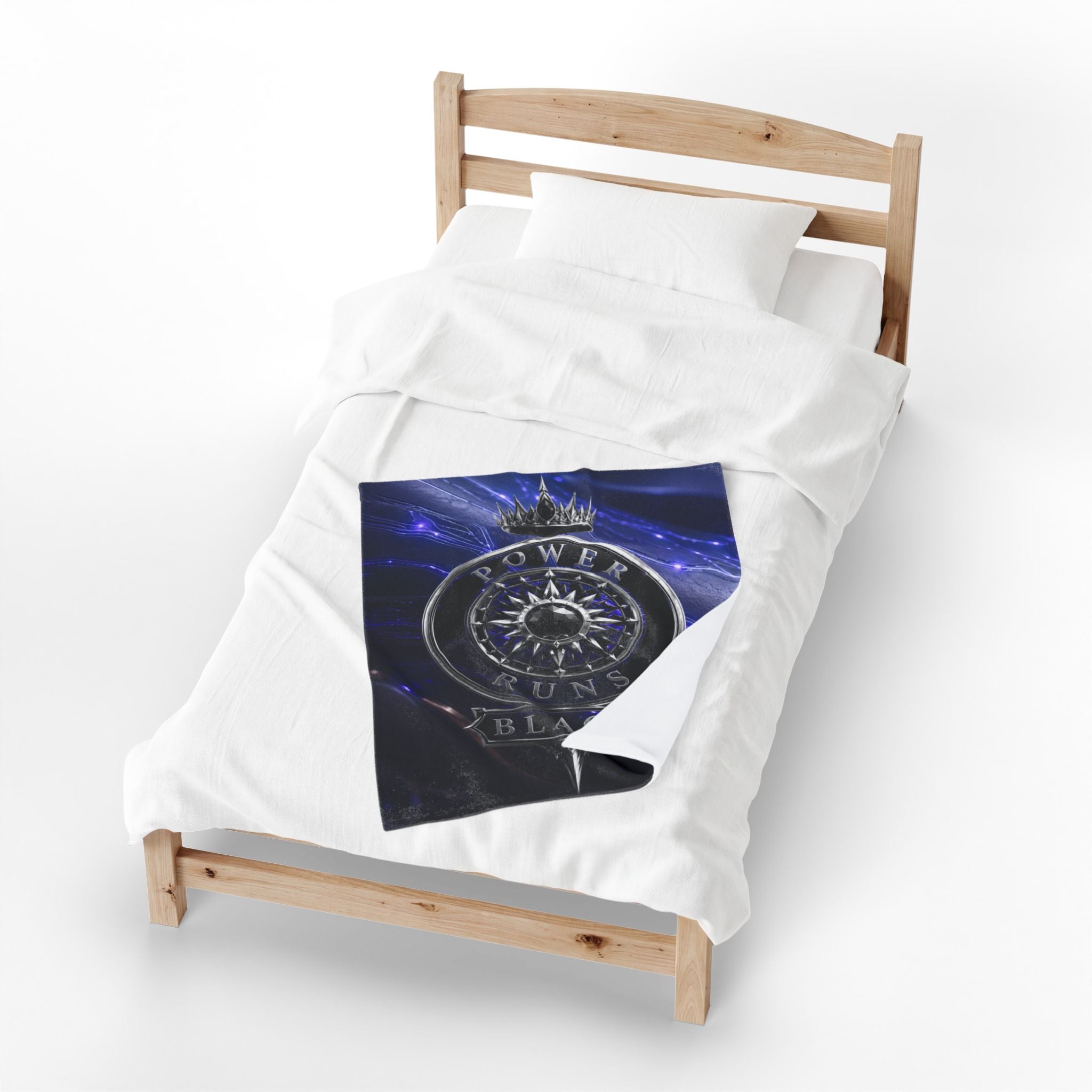 Power Runs Black Velveteen Plush Blanket – Galactic Crown Emblem by Power Runs Black