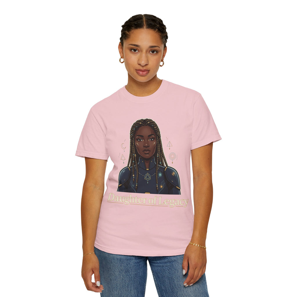 Power Runs Black Daughter of Legacy Graphic T-Shirt | Black Girl Magic Portrait Tee by Printify