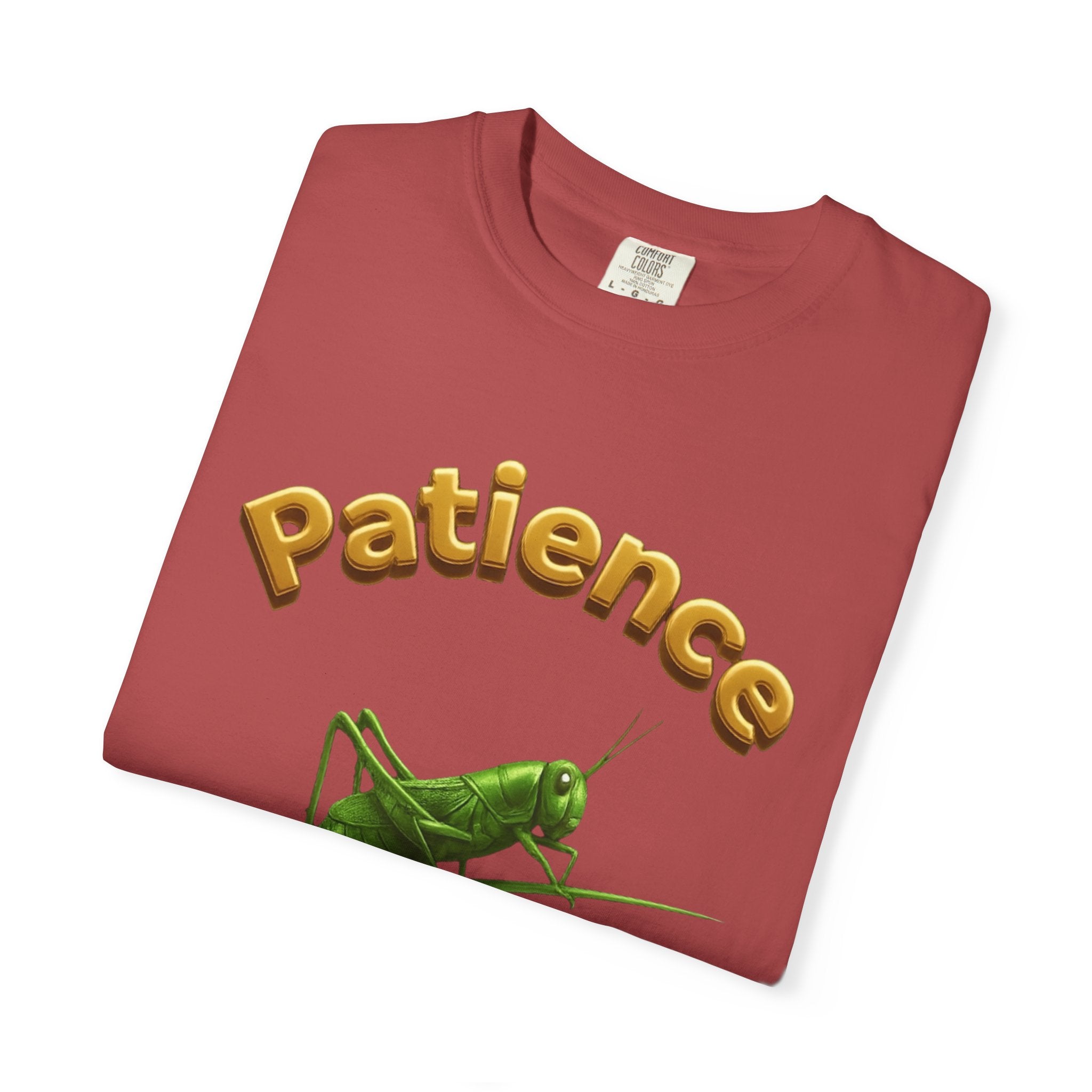 PRB Patience Grasshopper T-shirt | Green Grasshopper Illustration, Positive Quote by Printify