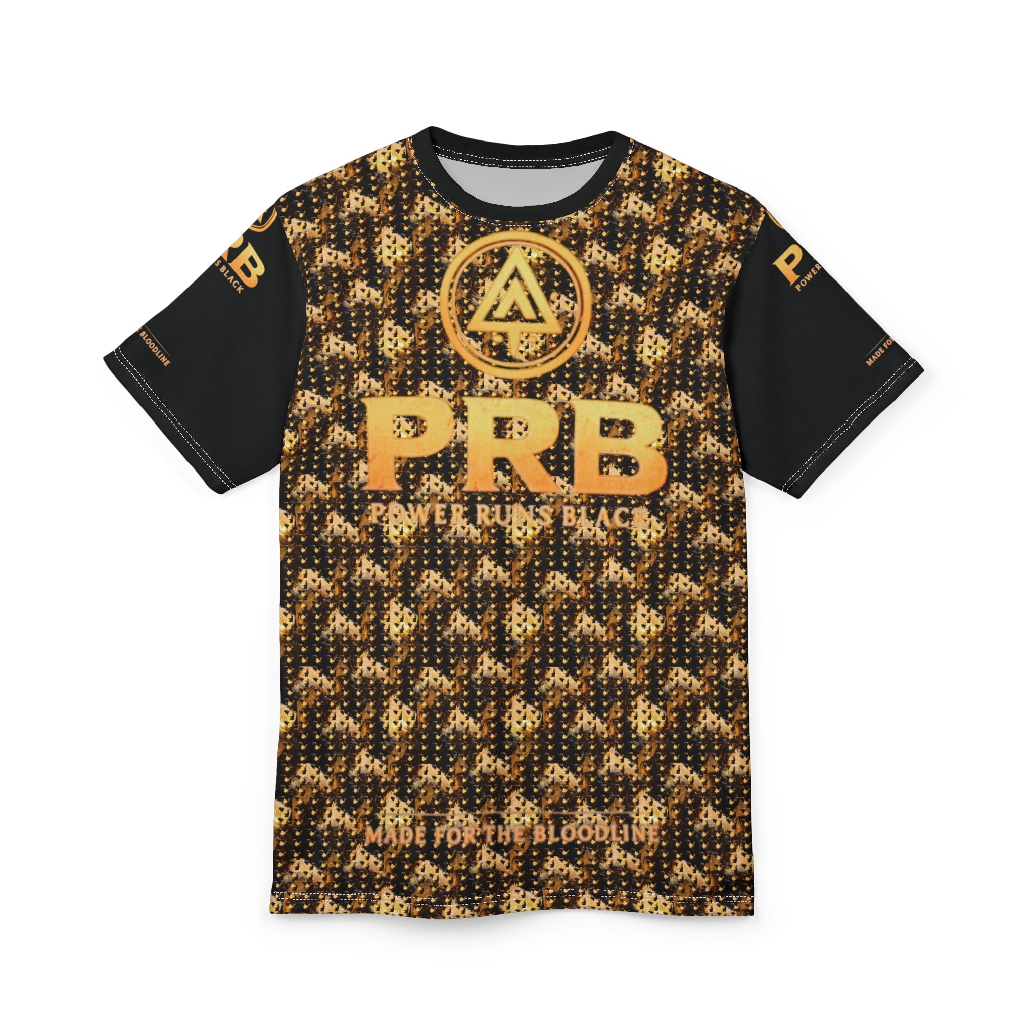 PRB Gold Houndstooth All-Over Print Tee — Bold Streetwear Graphic Shirt by Power Runs Black