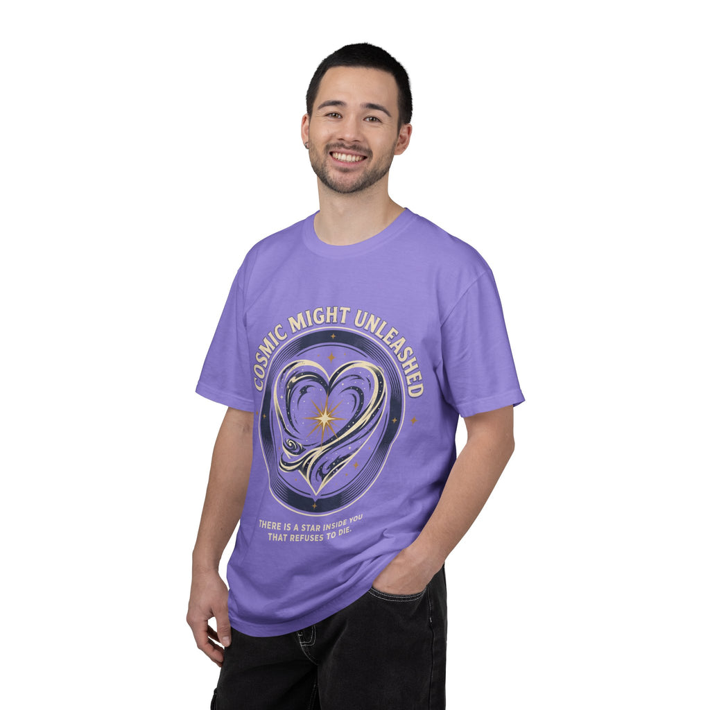 PRB Starforged Flex Cosmic Might Unleashed Heart Graphic T-Shirt — "Cosmic Might Unleashed" Astral Design by Power Runs Black