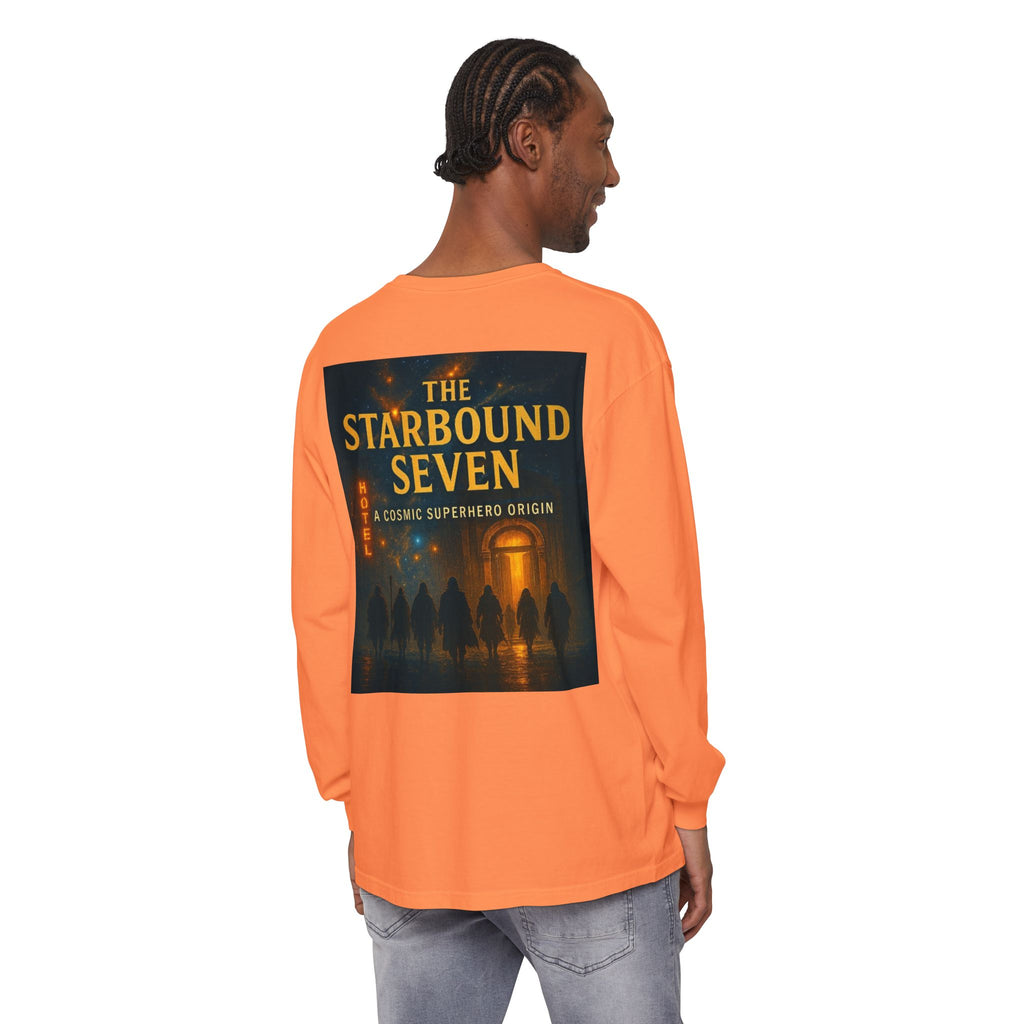 PRB The Starbound Seven graphic long sleeve shirt | cosmic superhero poster by Power Runs Black