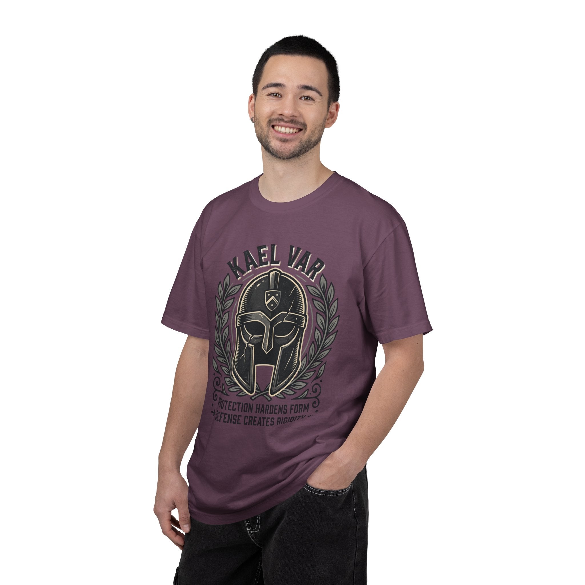 Power Runs Black PRB Kael Var Helmet Graphic T-Shirt — "Protection Hardens Form" Warrior Tee by Power Runs Black