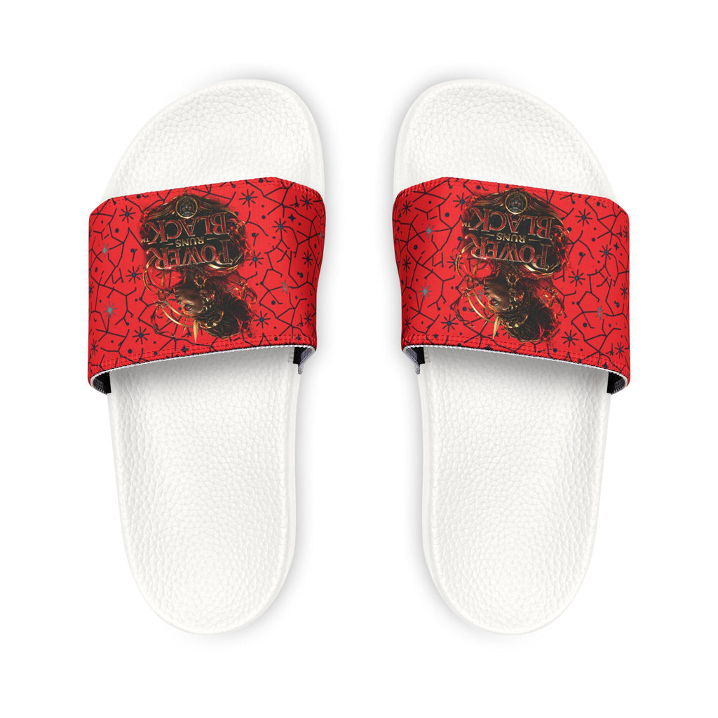 Power Runs Black Removable-Strap Sandals - Red Floral Pattern Slide Sandals for Women by Power Runs Black