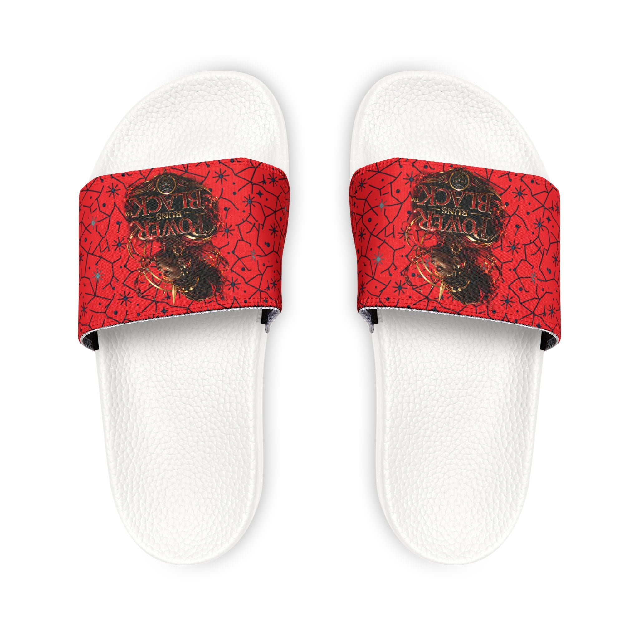 Power Runs Black Removable-Strap Sandals - Red Floral Pattern Slide Sandals for Women by Power Runs Black