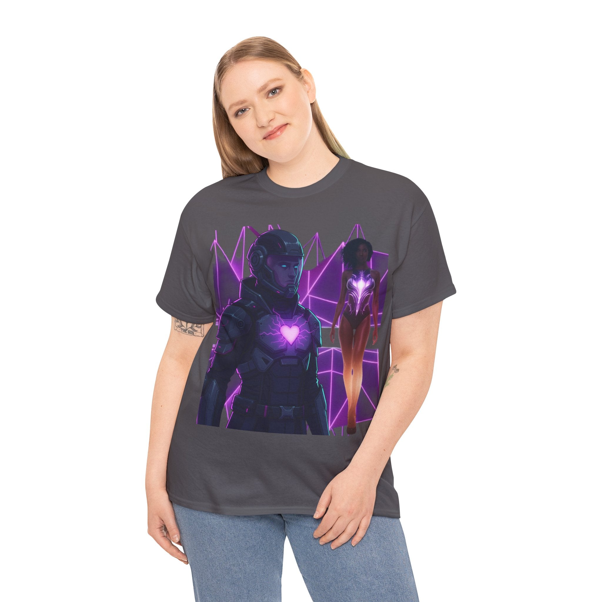 Power Run Black PRB Pretty Rich Bitch The Collection Purple Heart Cyberpunk Knight T-Shirt | Futuristic Armor Sci‑Fi Tee by Printify