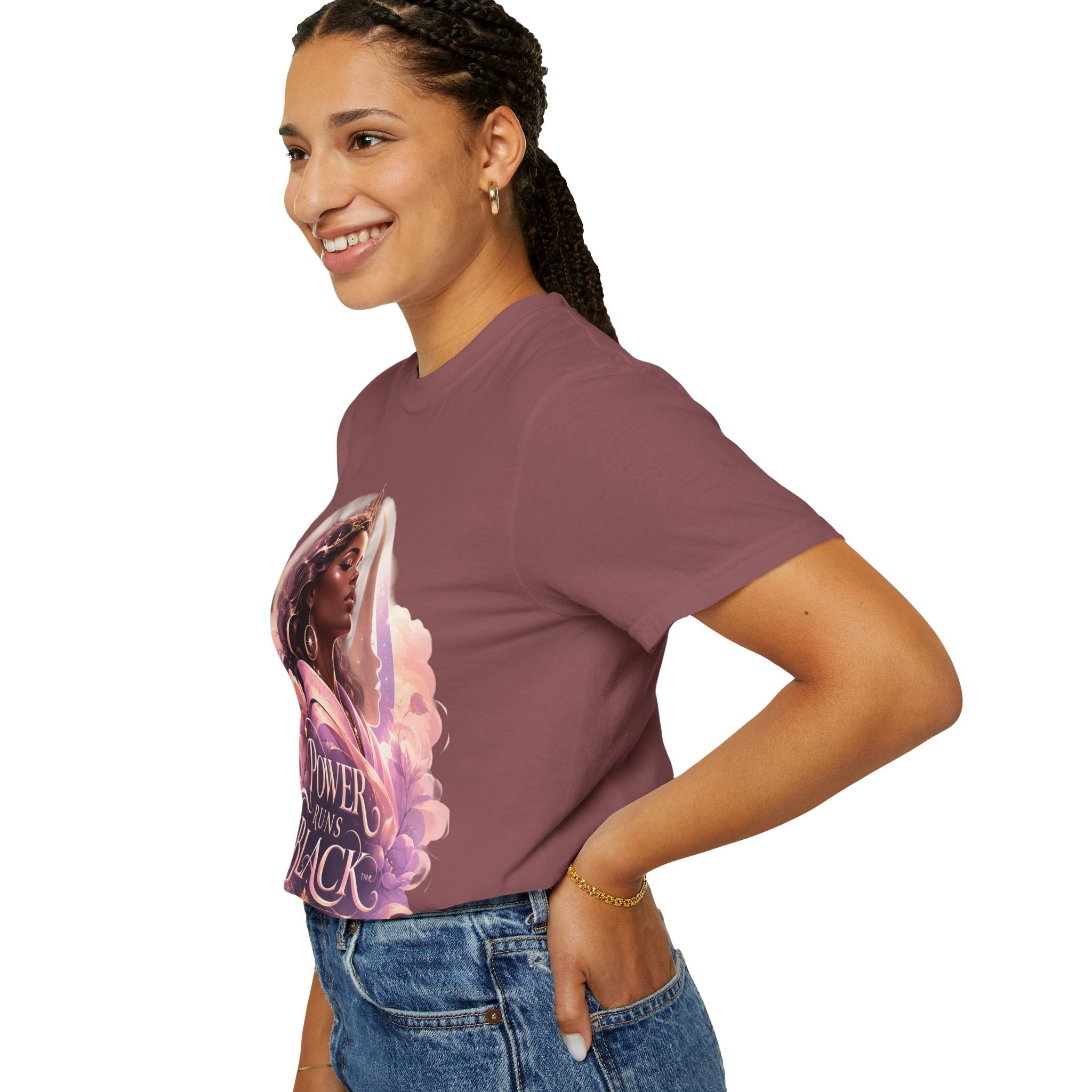 Power Runs Black graphic tee | Black woman portrait, Afro empowerment shirt by Power Runs Black