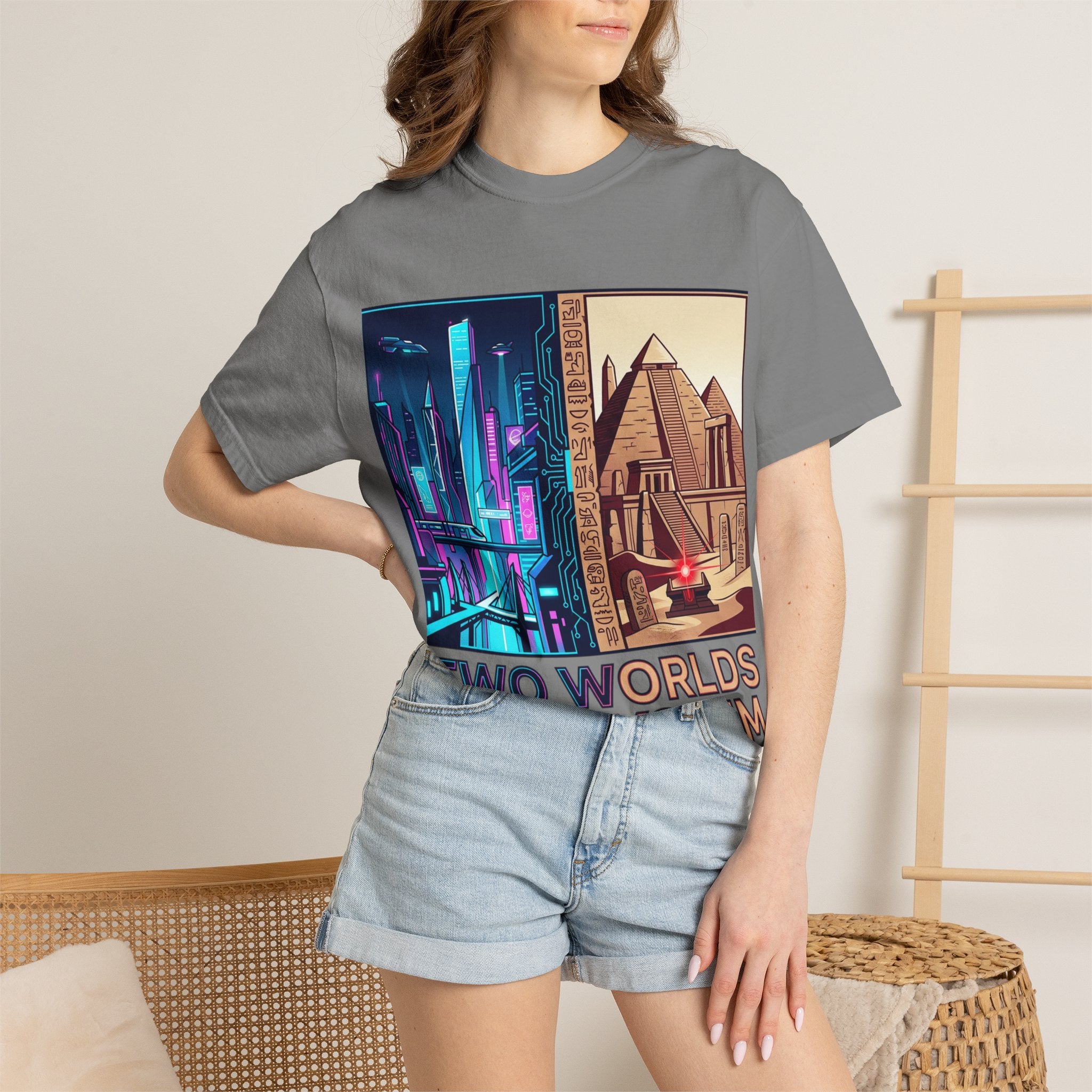 Power Runs Black PRB Blue Technopolis/ Red Dominion Two Worlds One System T-Shirt by Power Runs Black