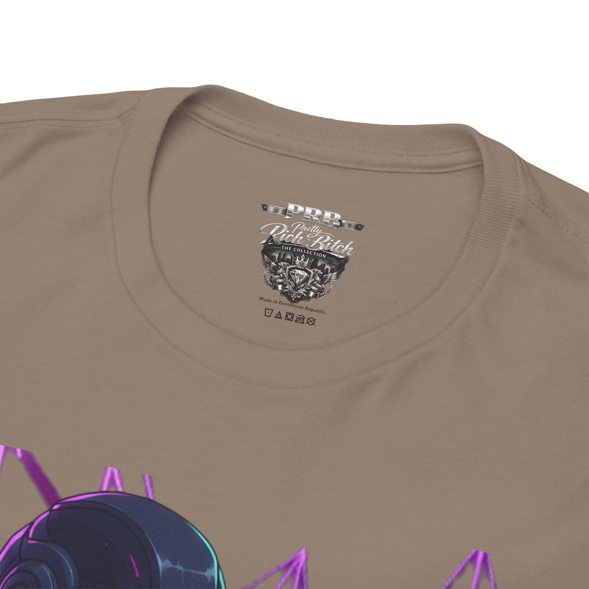 Power Run Black PRB Pretty Rich Bitch The Collection Purple Heart Cyberpunk Knight T-Shirt | Futuristic Armor Sci‑Fi Tee by Printify