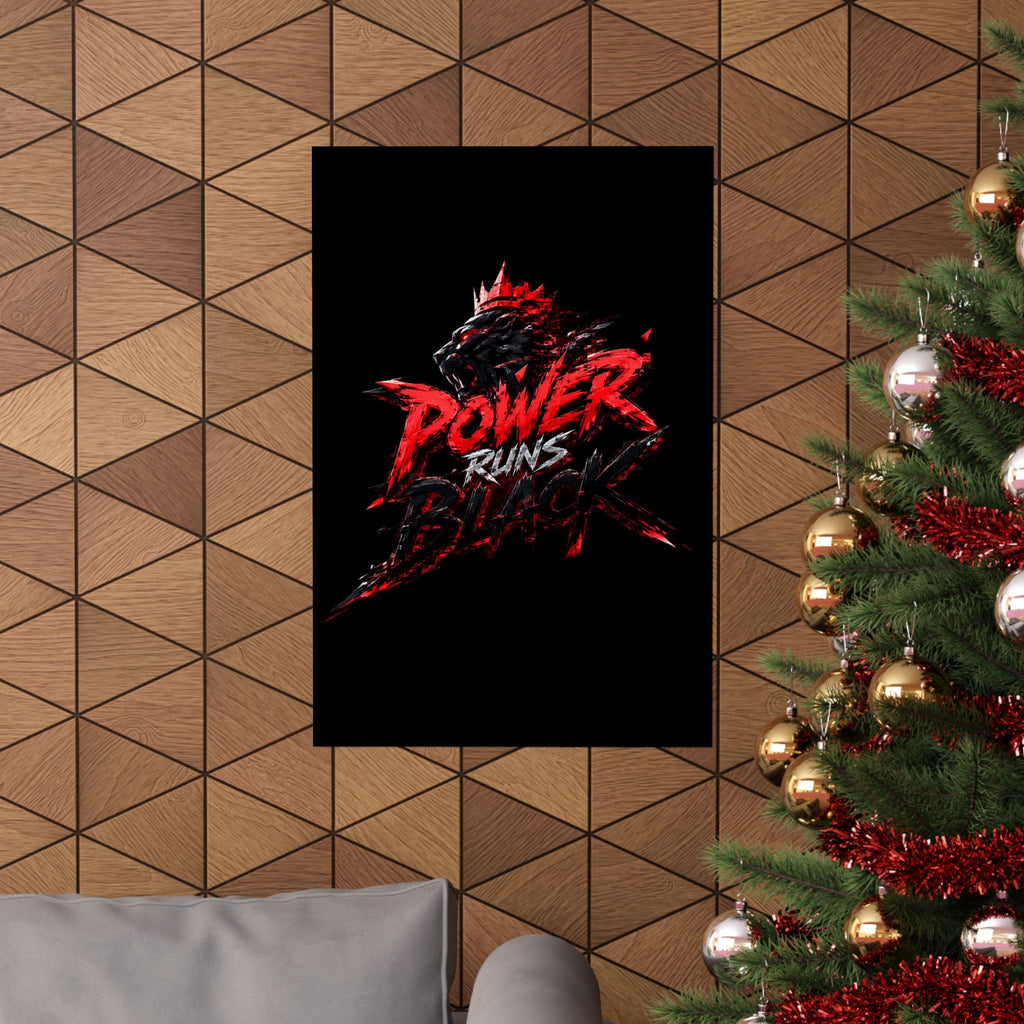 Power Runs Black Matte Poster — Red Panther Skull Graphic Wall Art by Power Runs Black