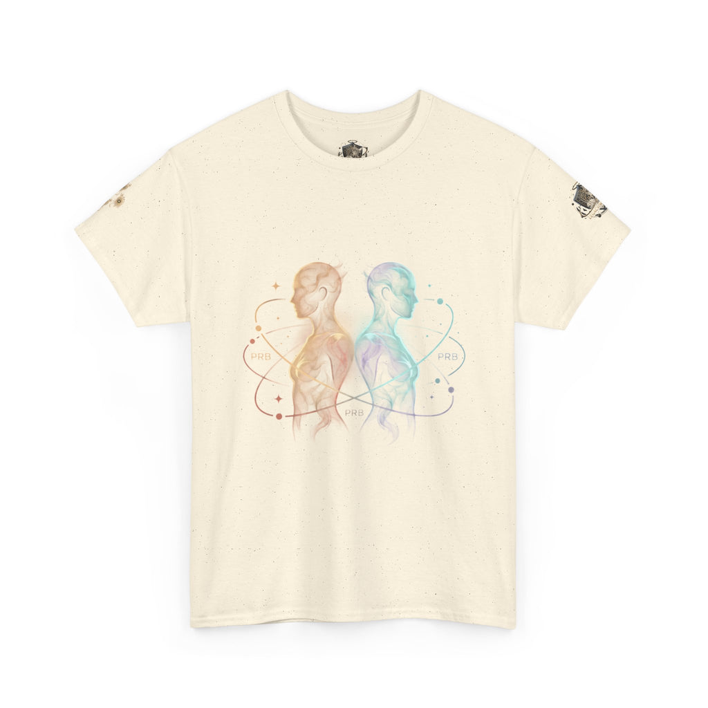 Power Runs Black Gemini Spirit Tee — Twin Sun & Moon Celestial Graphic T-Shirt by Printify