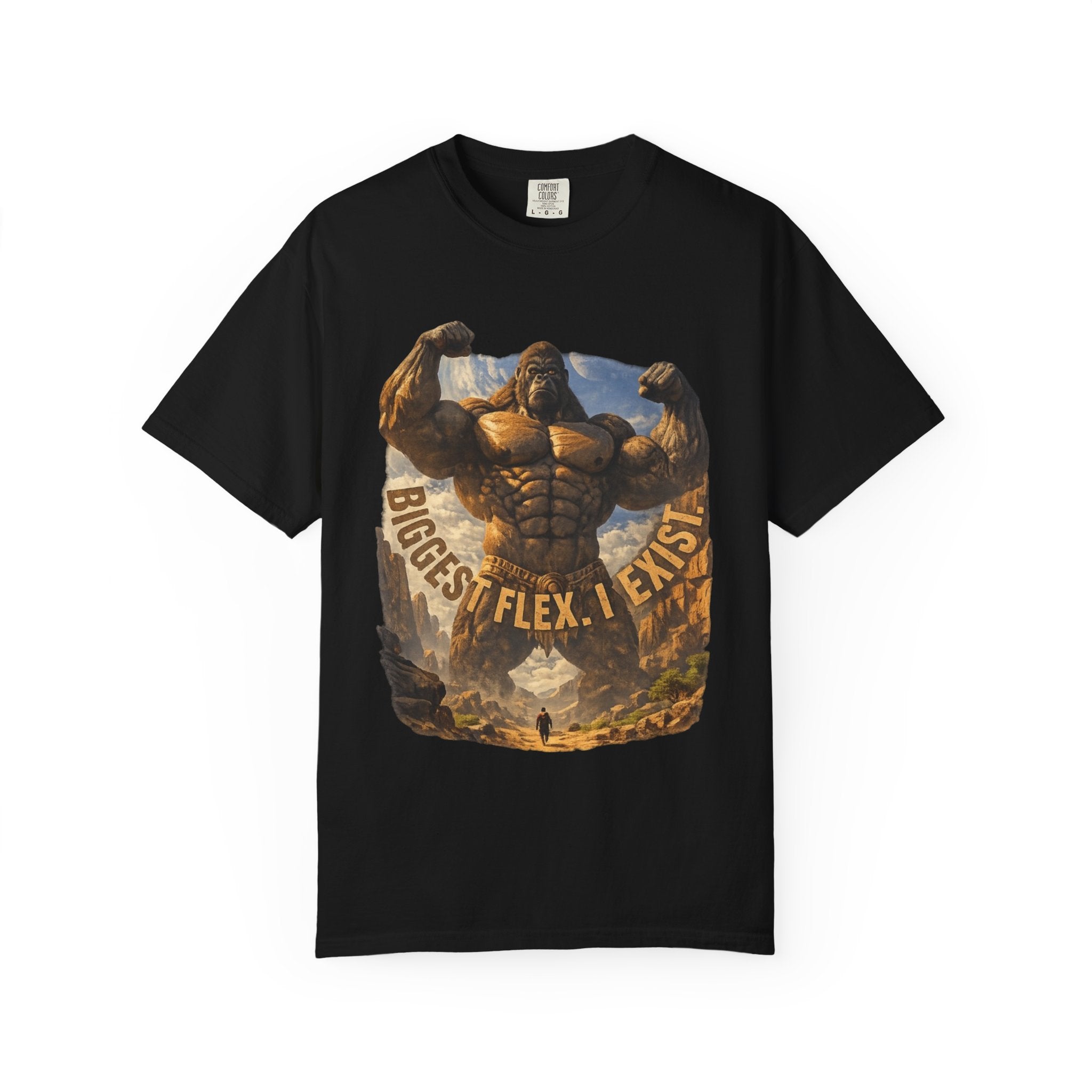 Power Runs Black PRB Biggest Flex I Exist T-Shirt — Funny Muscle Gorilla Graphic Tee by Printify