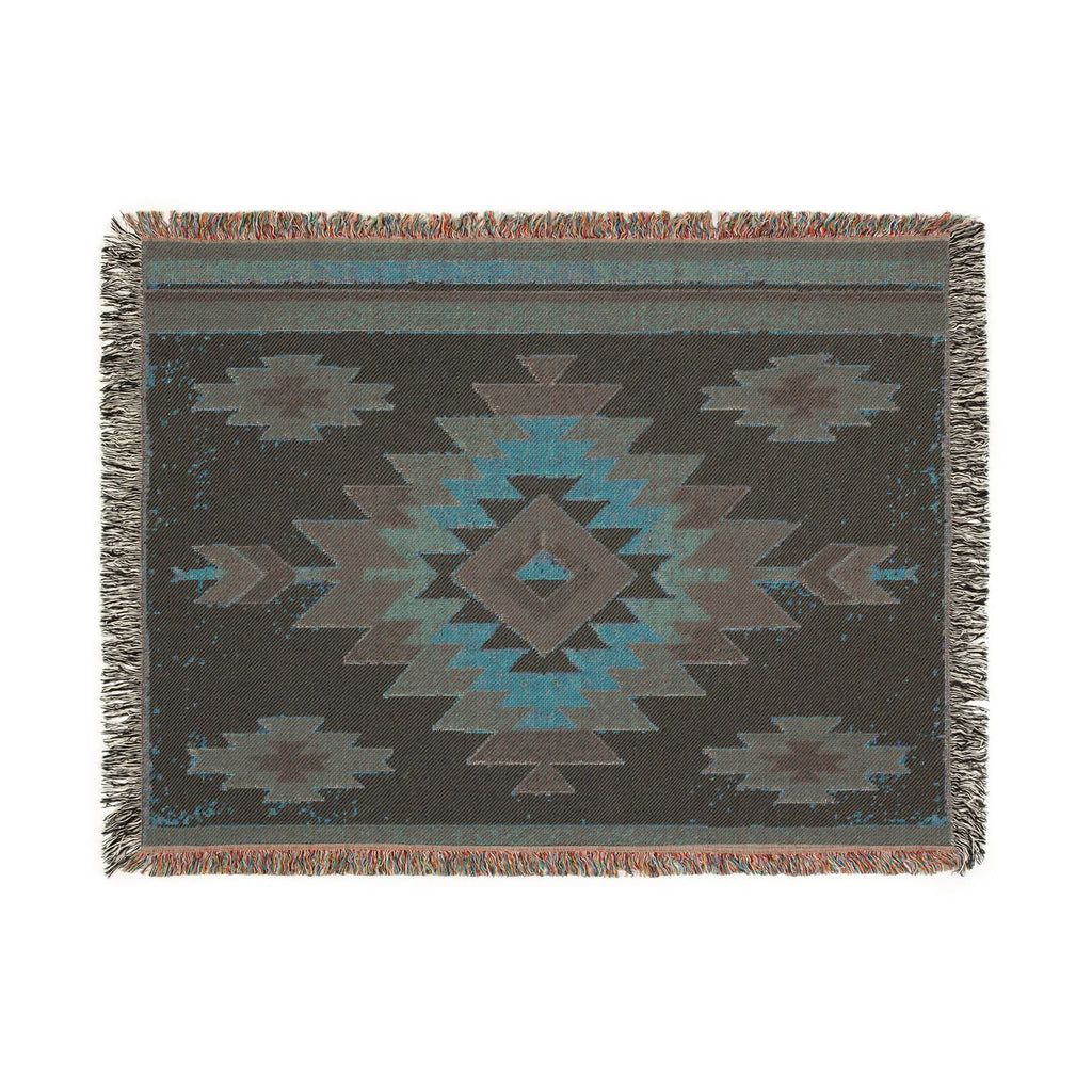 Power Runs Black PRB Southwestern Navajo Diamond Woven Blanket | Aztec Throw Blanket by Printify