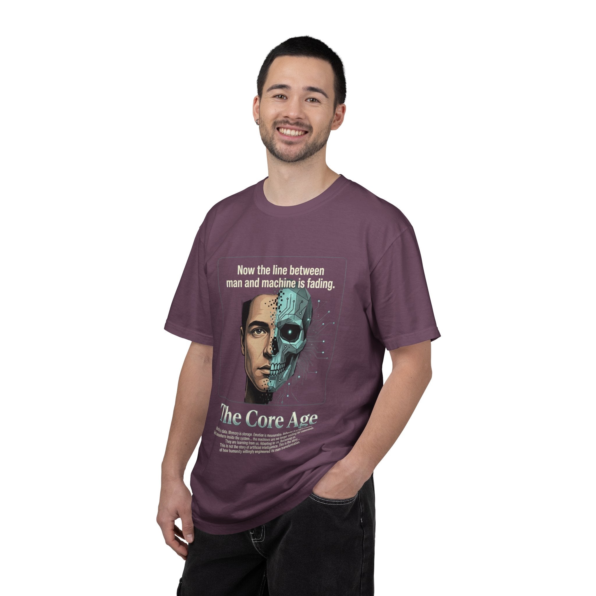 Power Runs Black AI Fusion Graphic T-Shirt — "The Core Age" Split Face Design by Power Runs Black