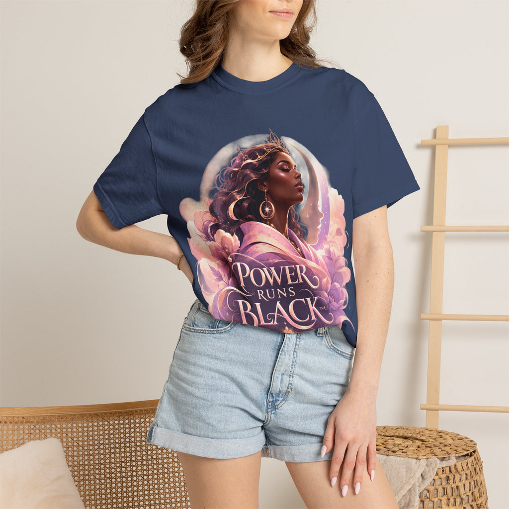 Power Runs Black graphic tee | Black woman portrait, Afro empowerment shirt by Power Runs Black