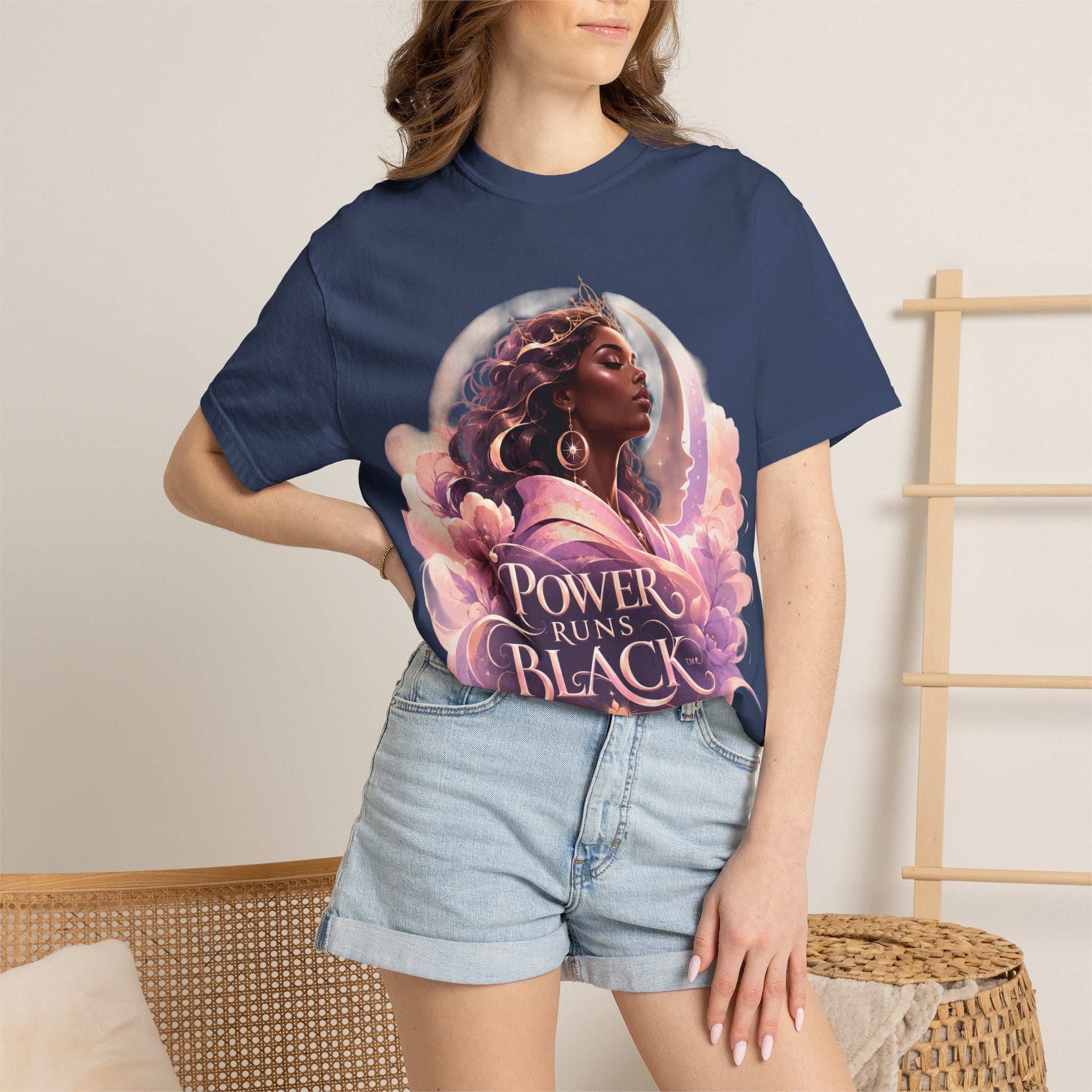 Power Runs Black graphic tee | Black woman portrait, Afro empowerment shirt by Power Runs Black