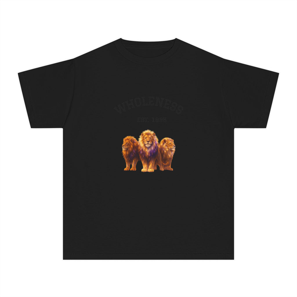 PRB Youth Tee — "Wholeness Est. 1995" Lion Graphic Kids Shirt by Power Runs Black