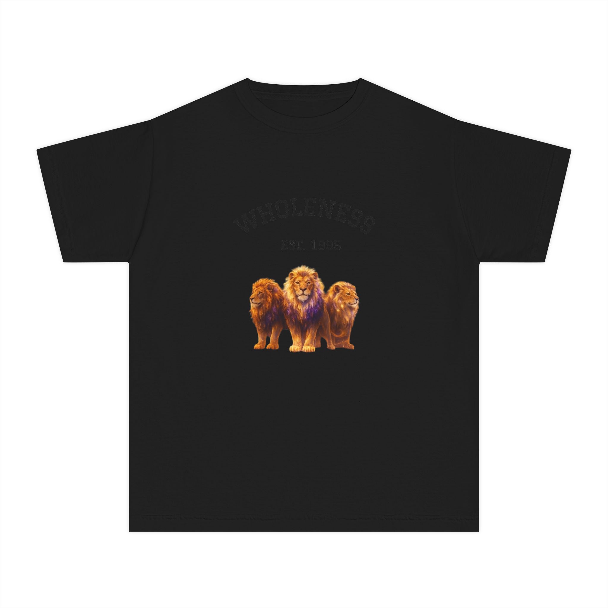 PRB Youth Tee — "Wholeness Est. 1995" Lion Graphic Kids Shirt by Power Runs Black