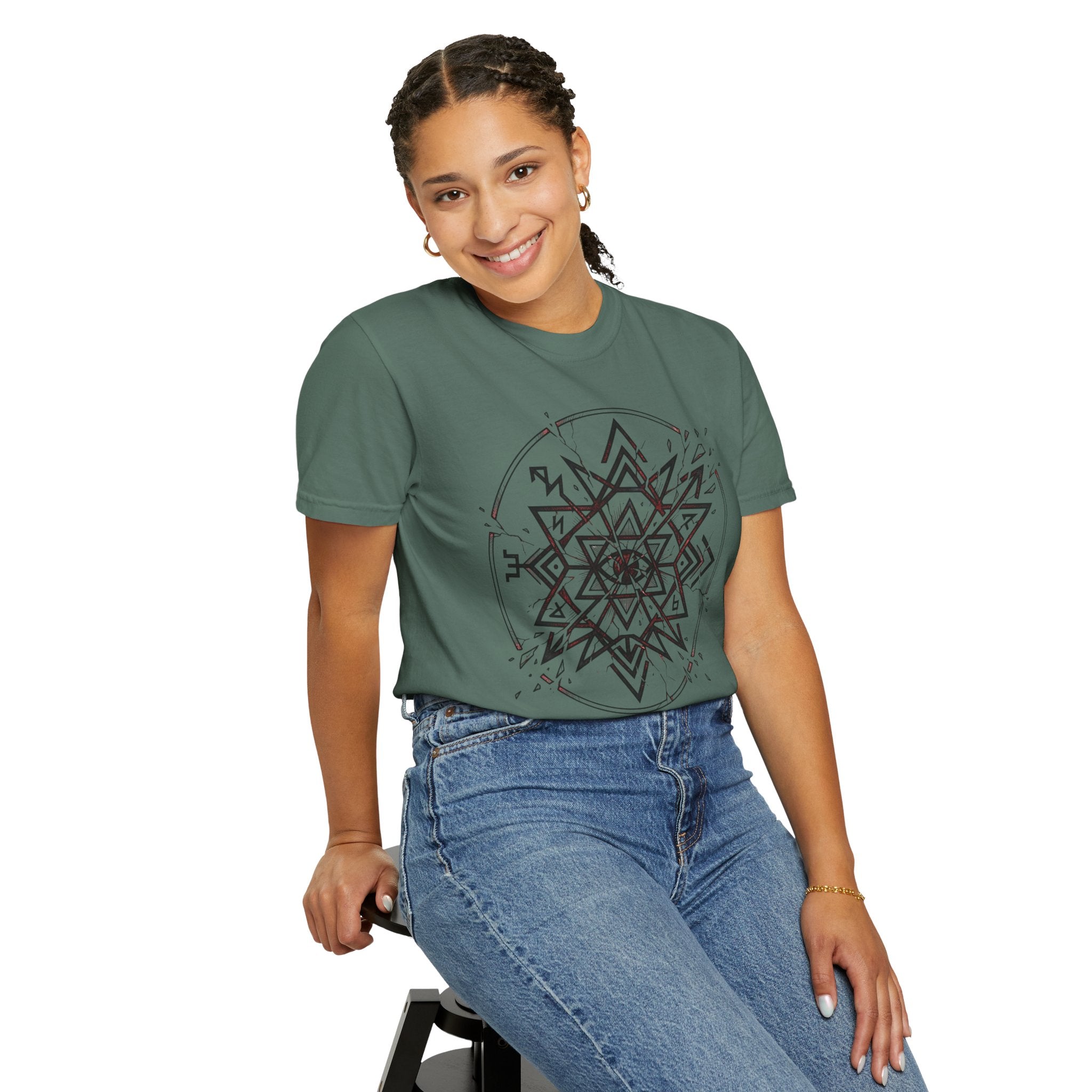Power Runs Black PRB Eryx Tal Geometric Mandala T-Shirt — Symmetric Star Graphic Tee by Power Runs Black