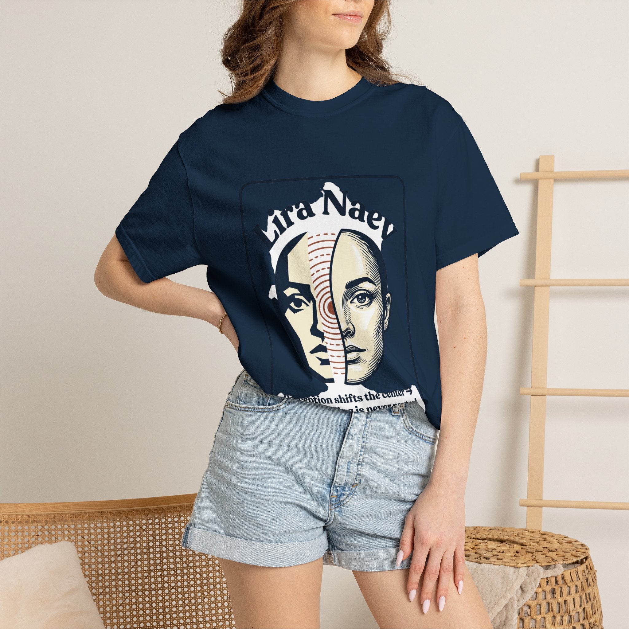 Power Runs Black PRB Lira Naev Split-Face Graphic T-Shirt — “Perception shifts the center” Statement Tee by Power Runs Black