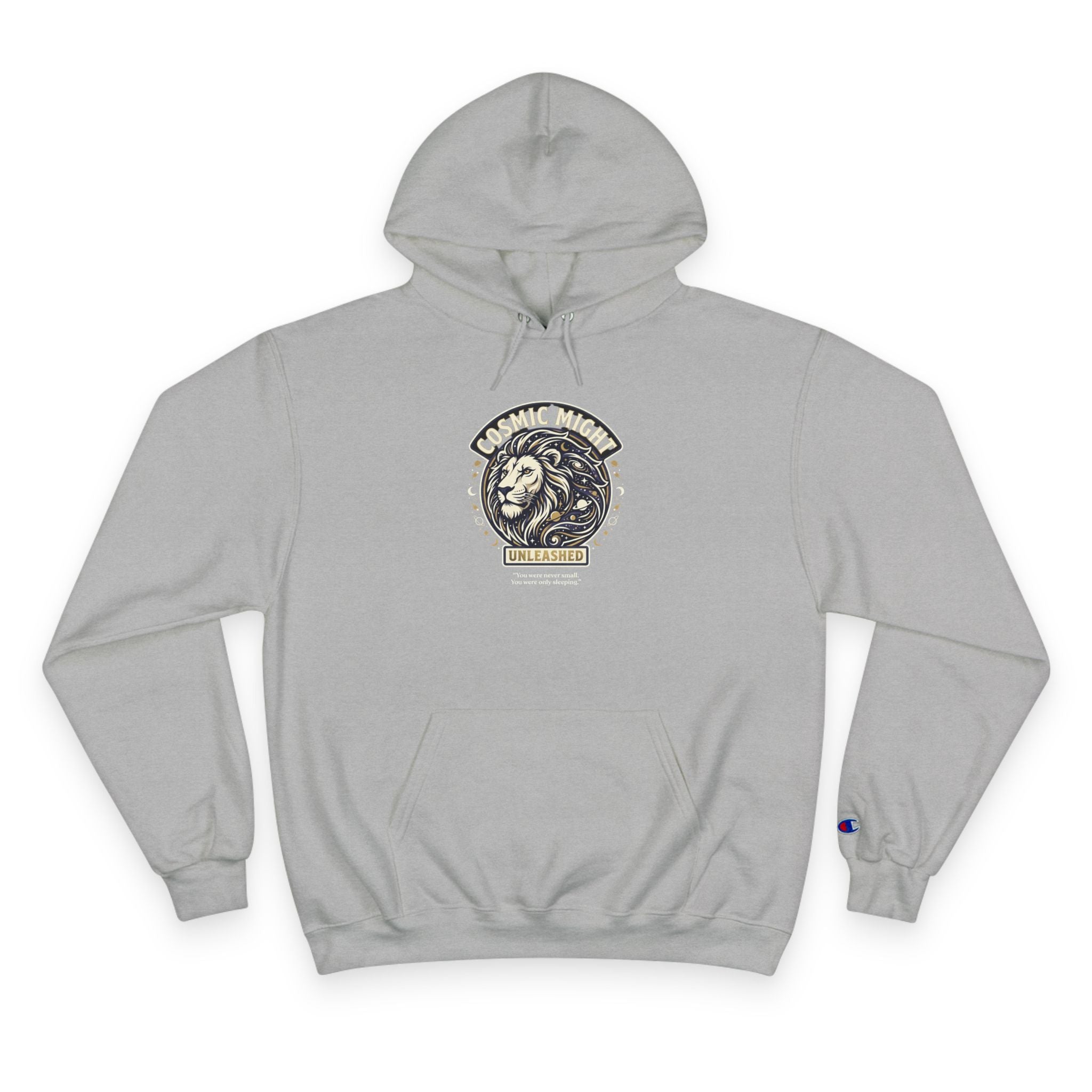 PRB Starforged Flex Cosmic Might Unleashed Lion Crest Hoodie — 'Unleashed' Athletic Champion Graphic Hoodie by Power Runs Black