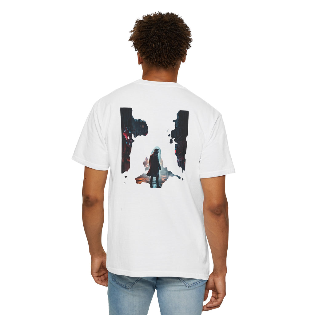 Syndication Loop Cyberpunk Portrait Tee — Tech-Noir Graphic T-Shirt | Power Runs Black by Printify