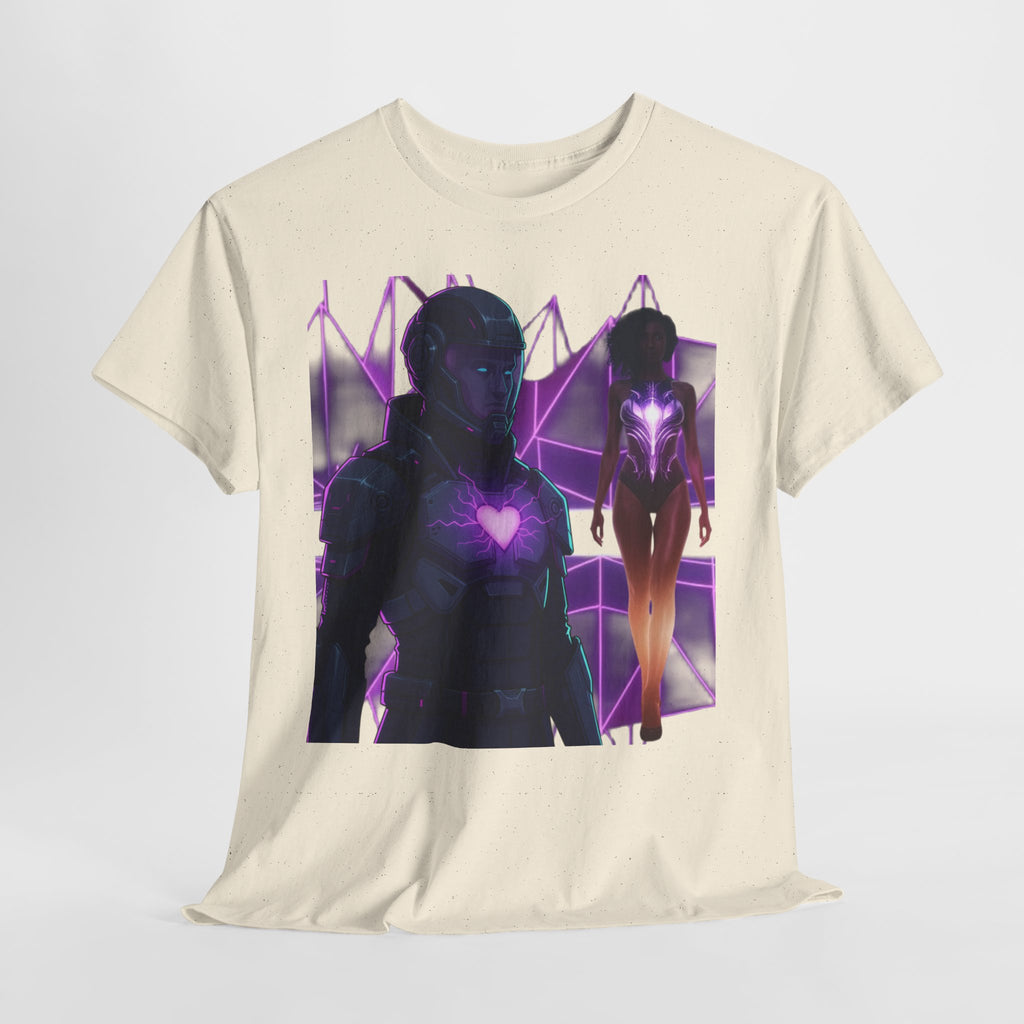 Power Run Black PRB Pretty Rich Bitch The Collection Purple Heart Cyberpunk Knight T-Shirt | Futuristic Armor Sci‑Fi Tee by Printify