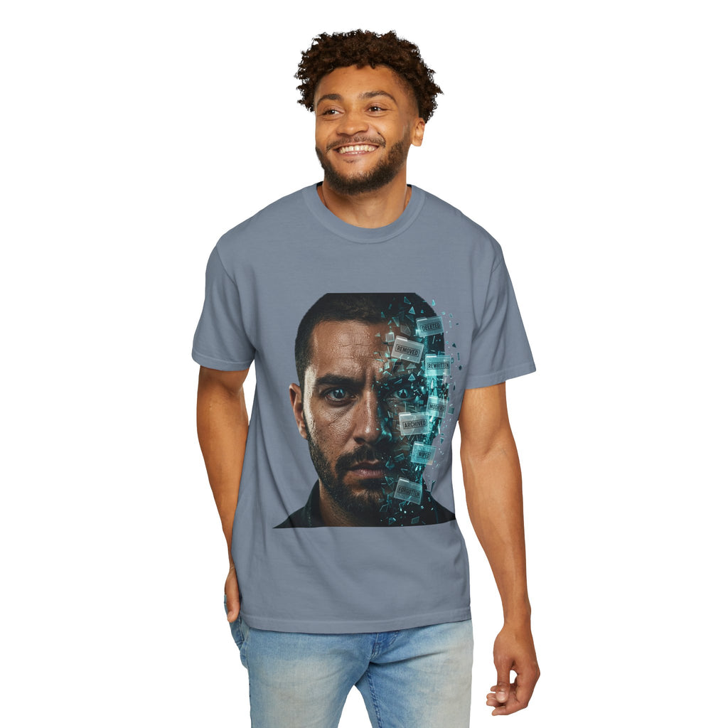 Syndication Loop Cyberpunk Portrait Tee — Tech-Noir Graphic T-Shirt | Power Runs Black by Printify